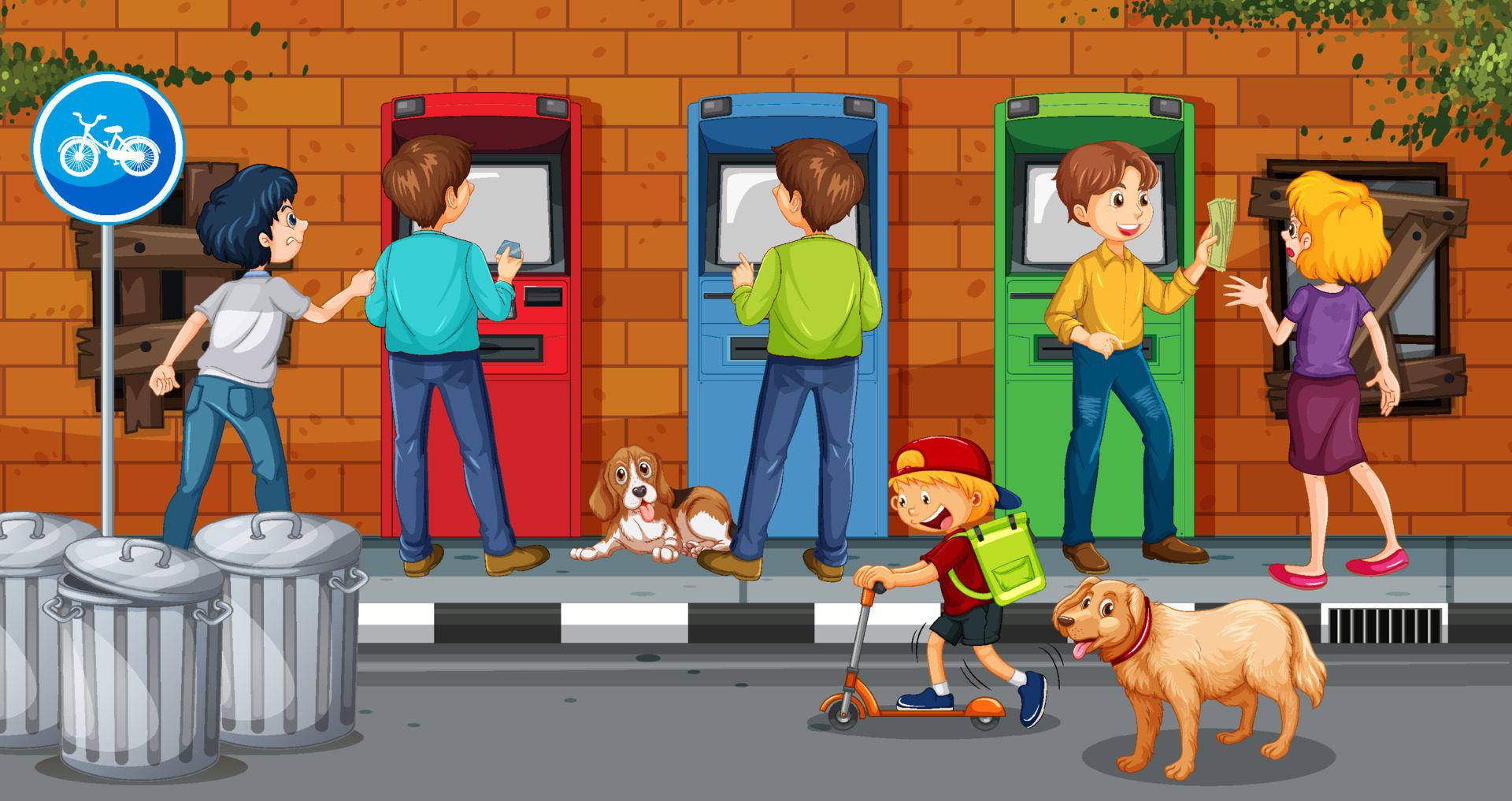 People withdraw money from atm machine Free Vector