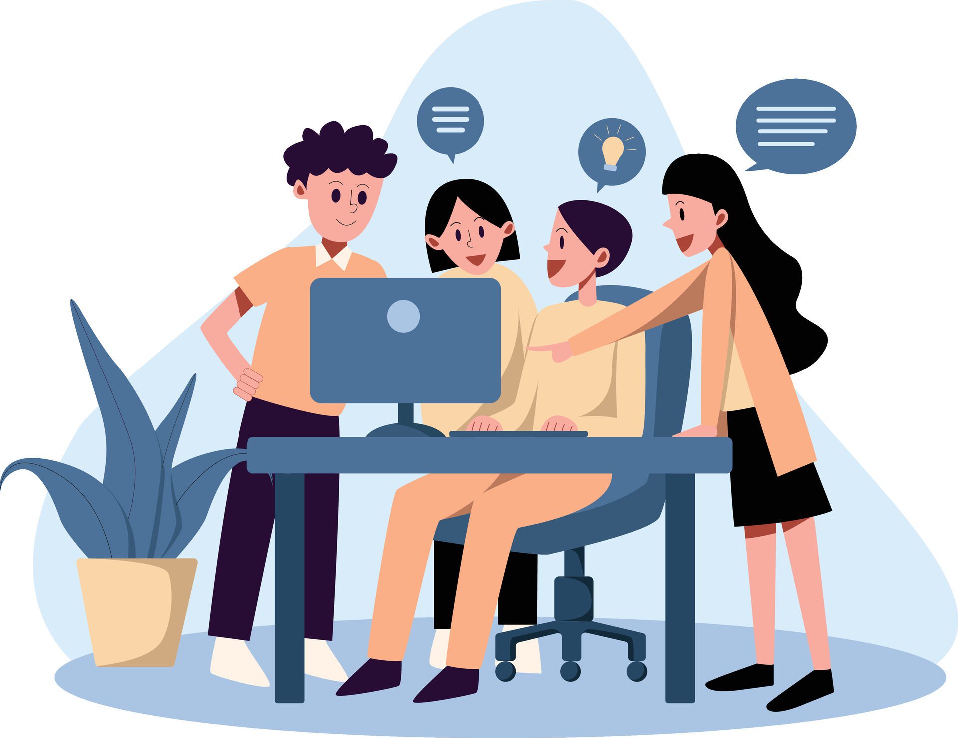 Business people working on laptop. Teamwork concept. Vector illustration in flat style Free Vector