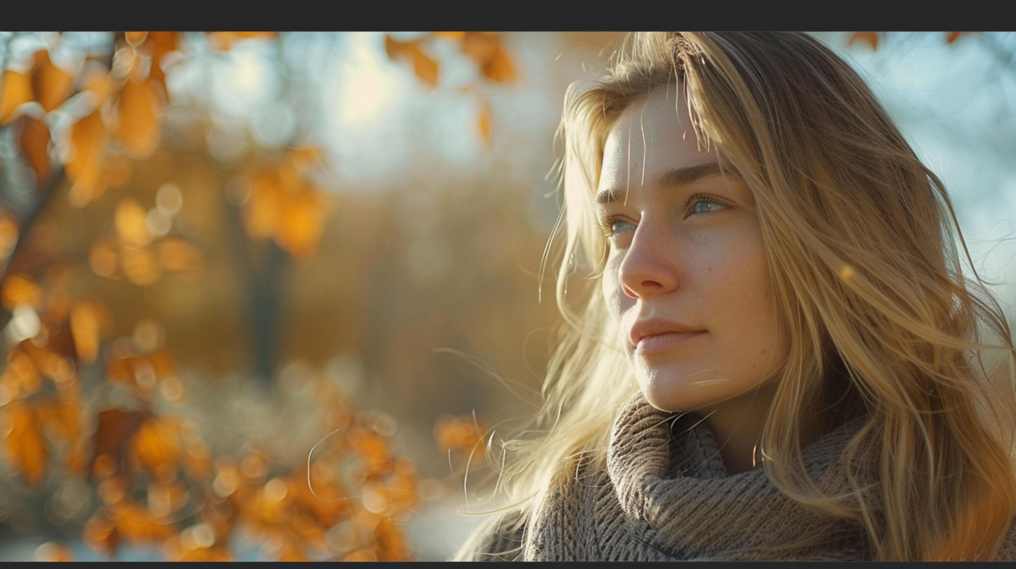 young woman with long blond hair enjoying autumn Stock Free