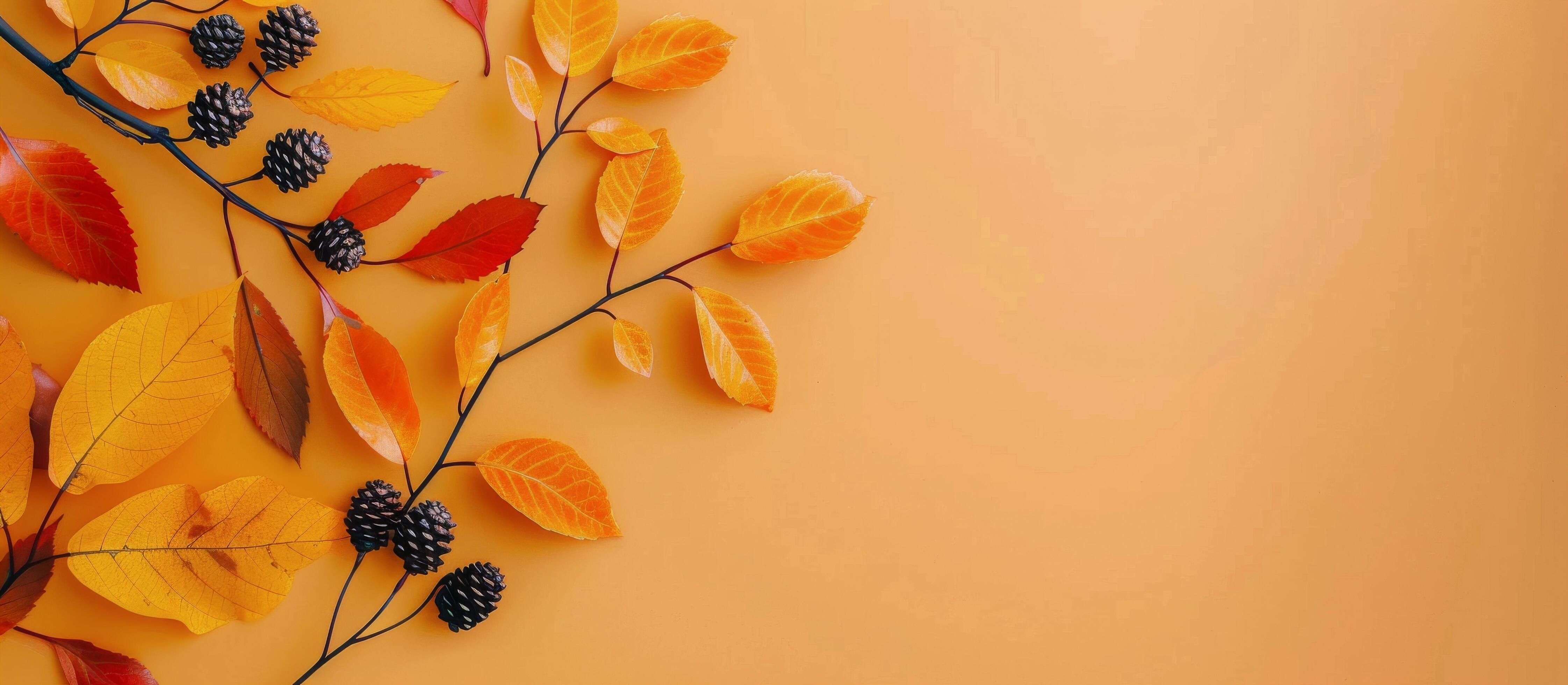 Autumn Leaves on Peach Background Stock Free