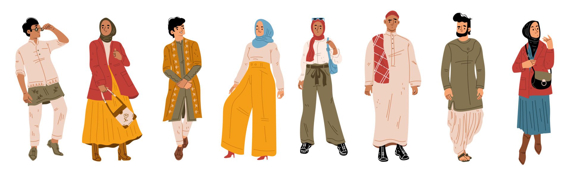 Arab people, young male and female characters Free Vector