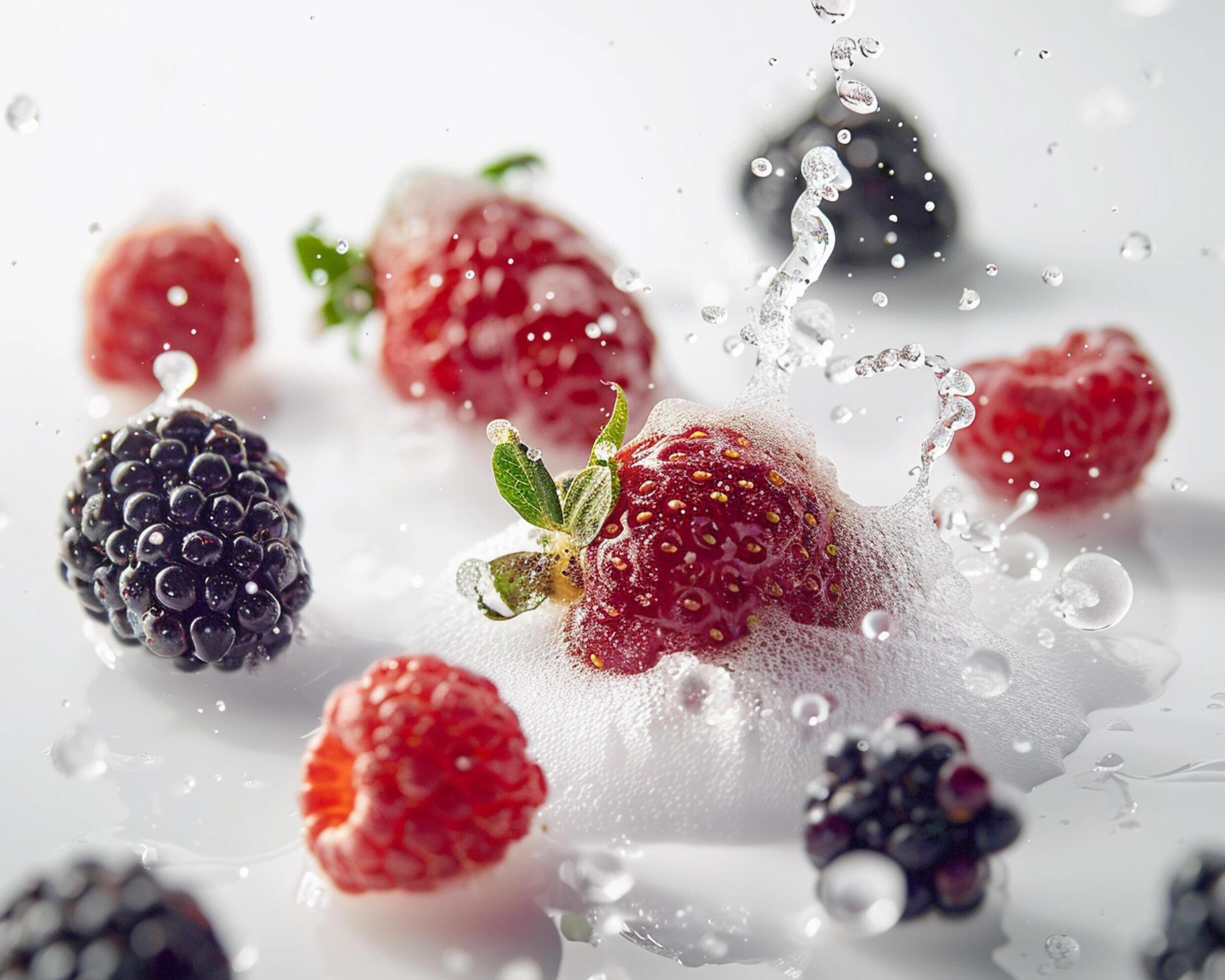 a bunch of berries being splashed with water Stock Free