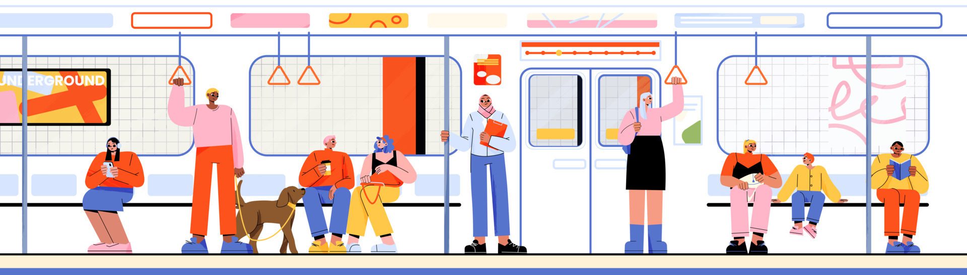 People inside of train or subway, underground Free Vector