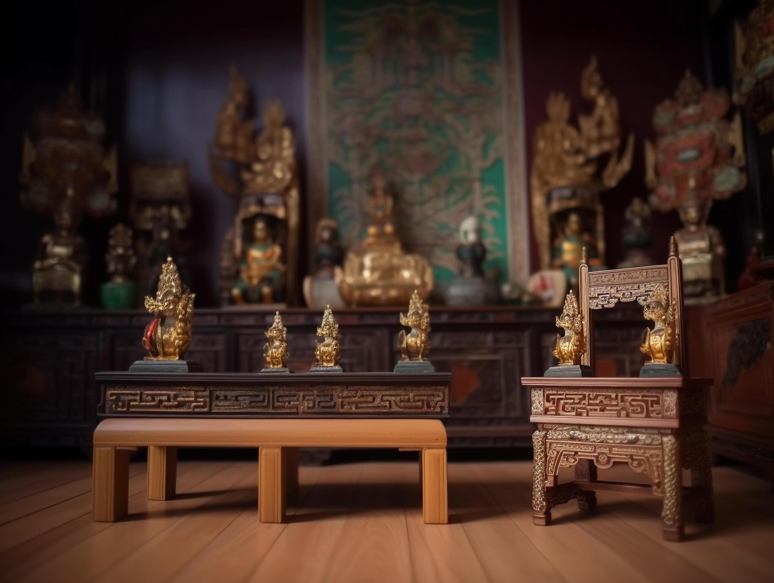 Buddhist furniture with classic ornaments Stock Free