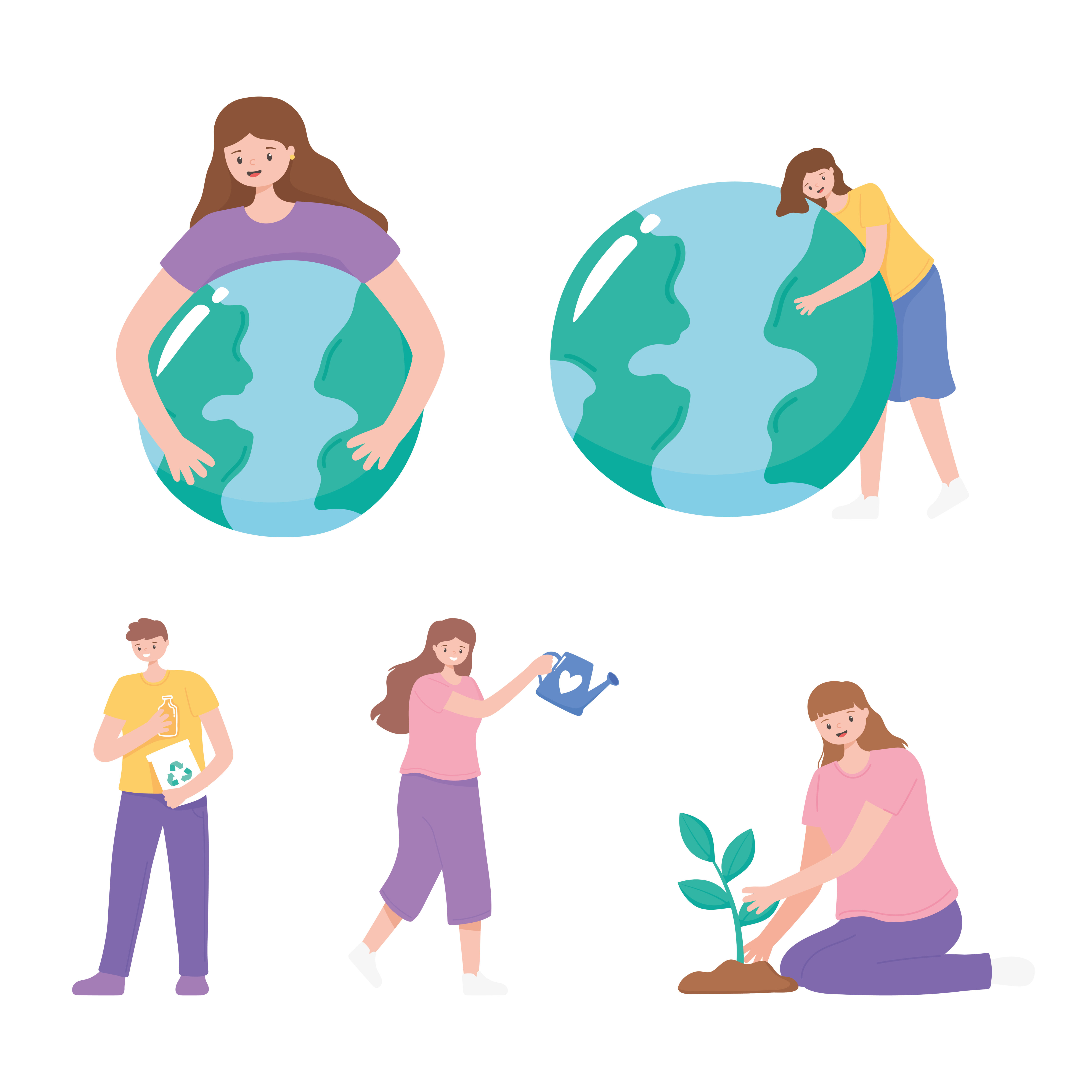 People caring for the Earth, planting and more Free Vector