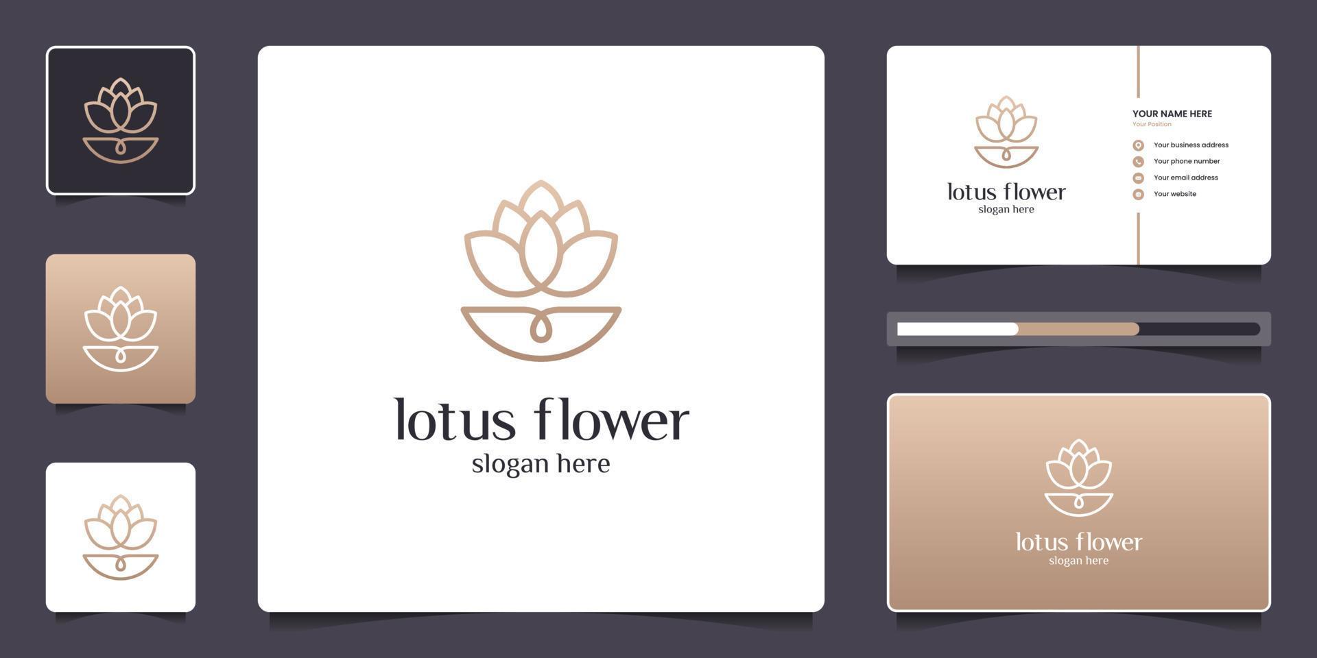 Luxury flower lotus logo design with line art style and business card Stock Free and Free SVG