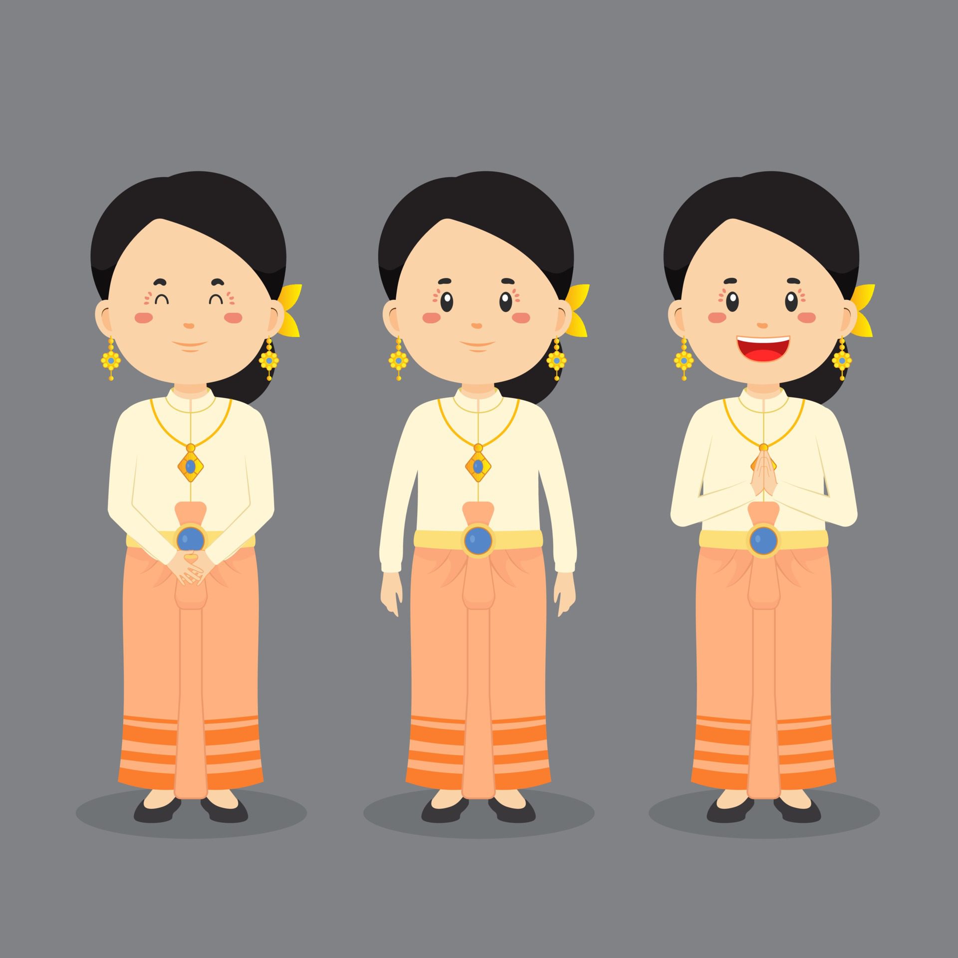 Thailand Character with Various Expression Free Vector