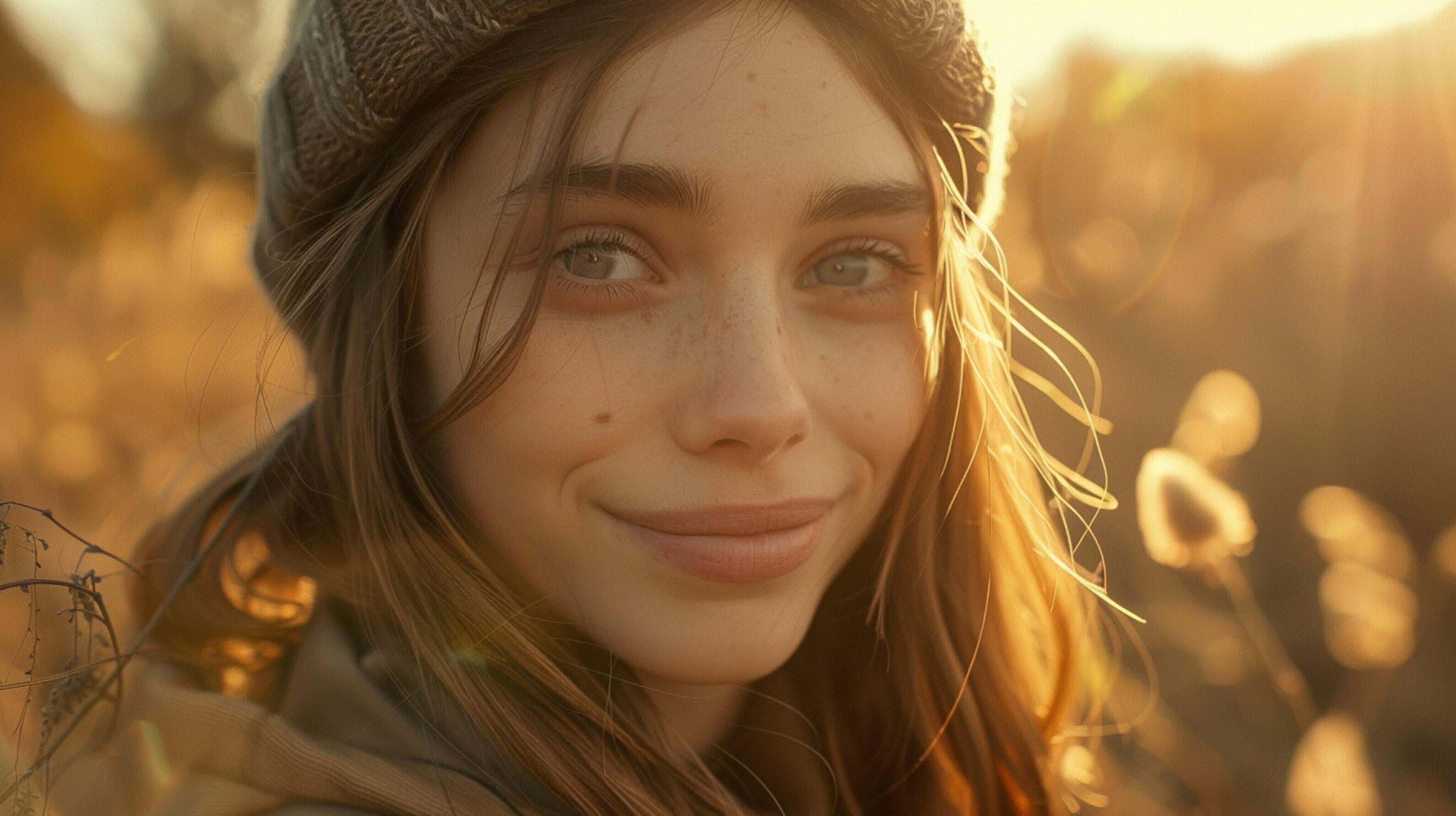 young woman outdoors looking at camera smiling Stock Free