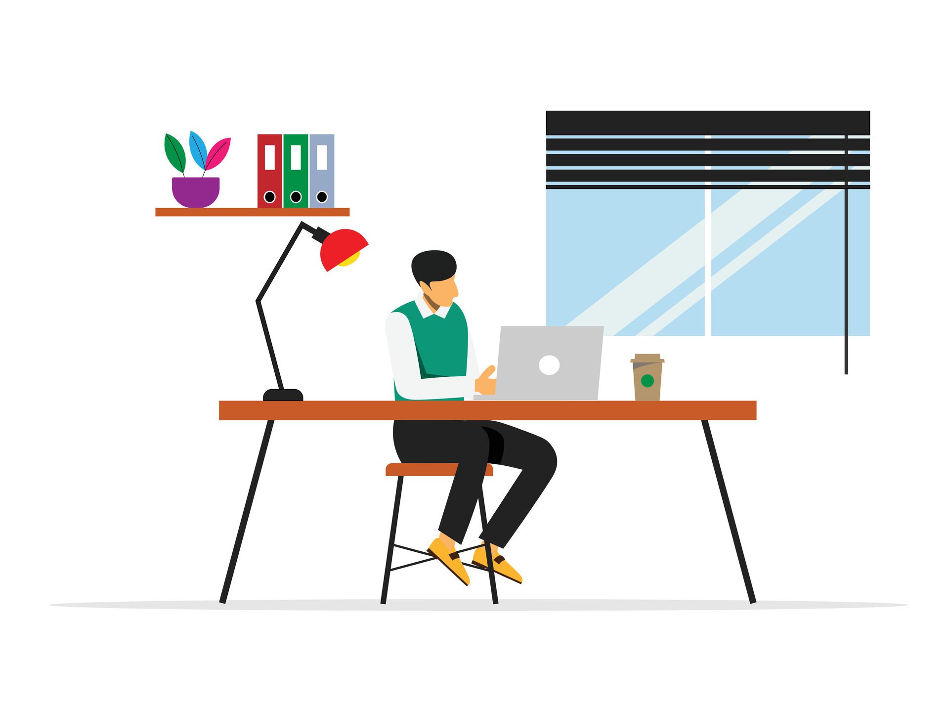 young people man and woman working on laptop at coworking space concept illustration Free Vector