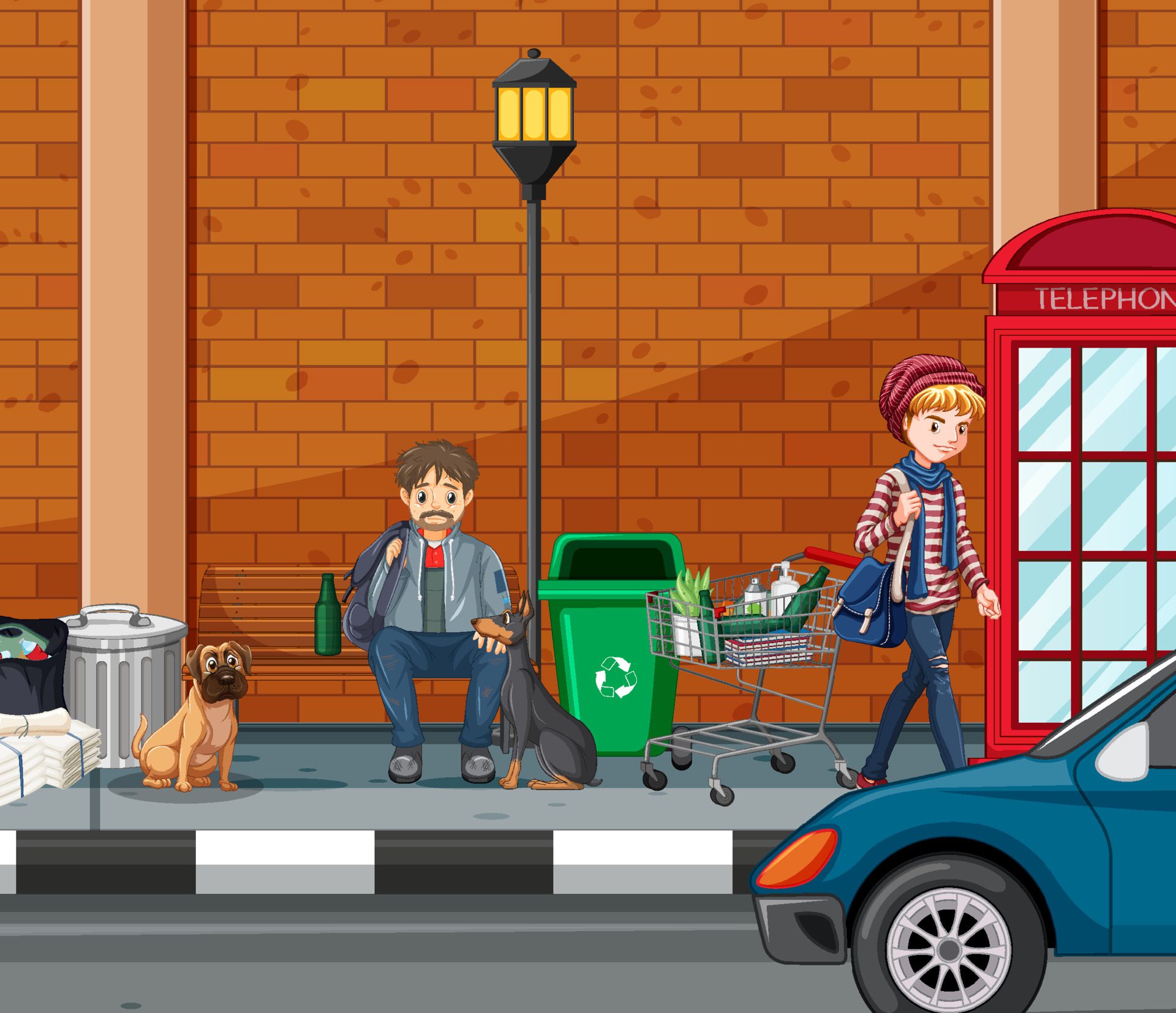 Homeless people in the city Free Vector