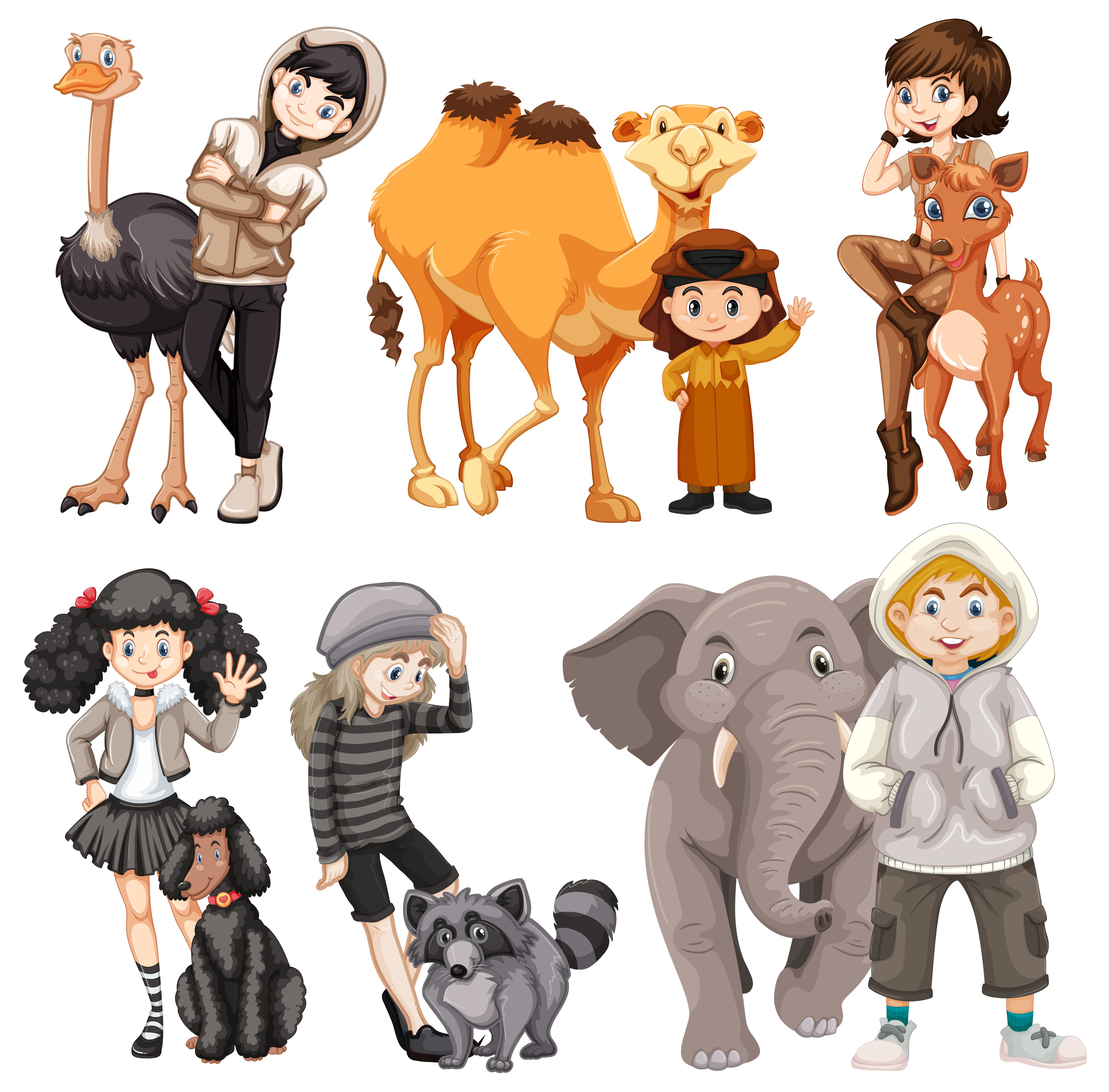 Set of people and animal Free Vector