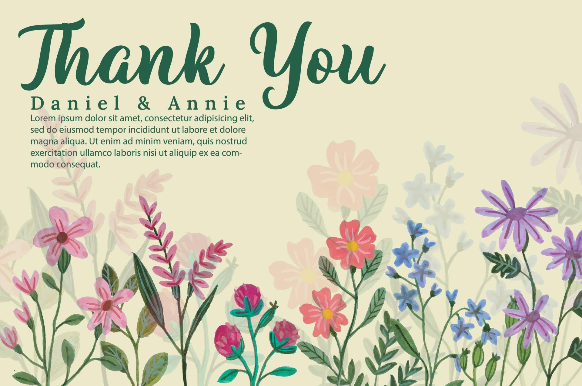 thank you card watercolor flower template Stock Free