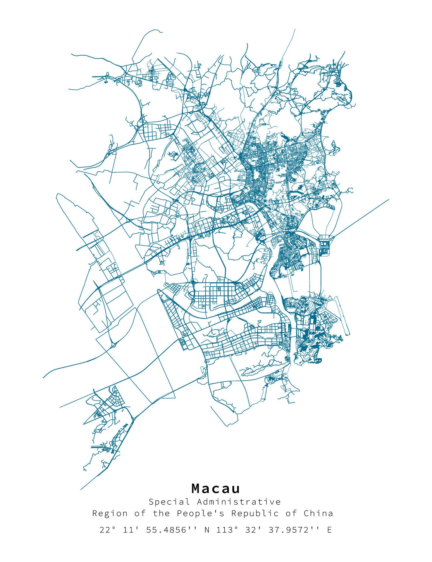 Line Art Street map of Macau,Special Administrative Region of the People’s Republic of China Free Vector