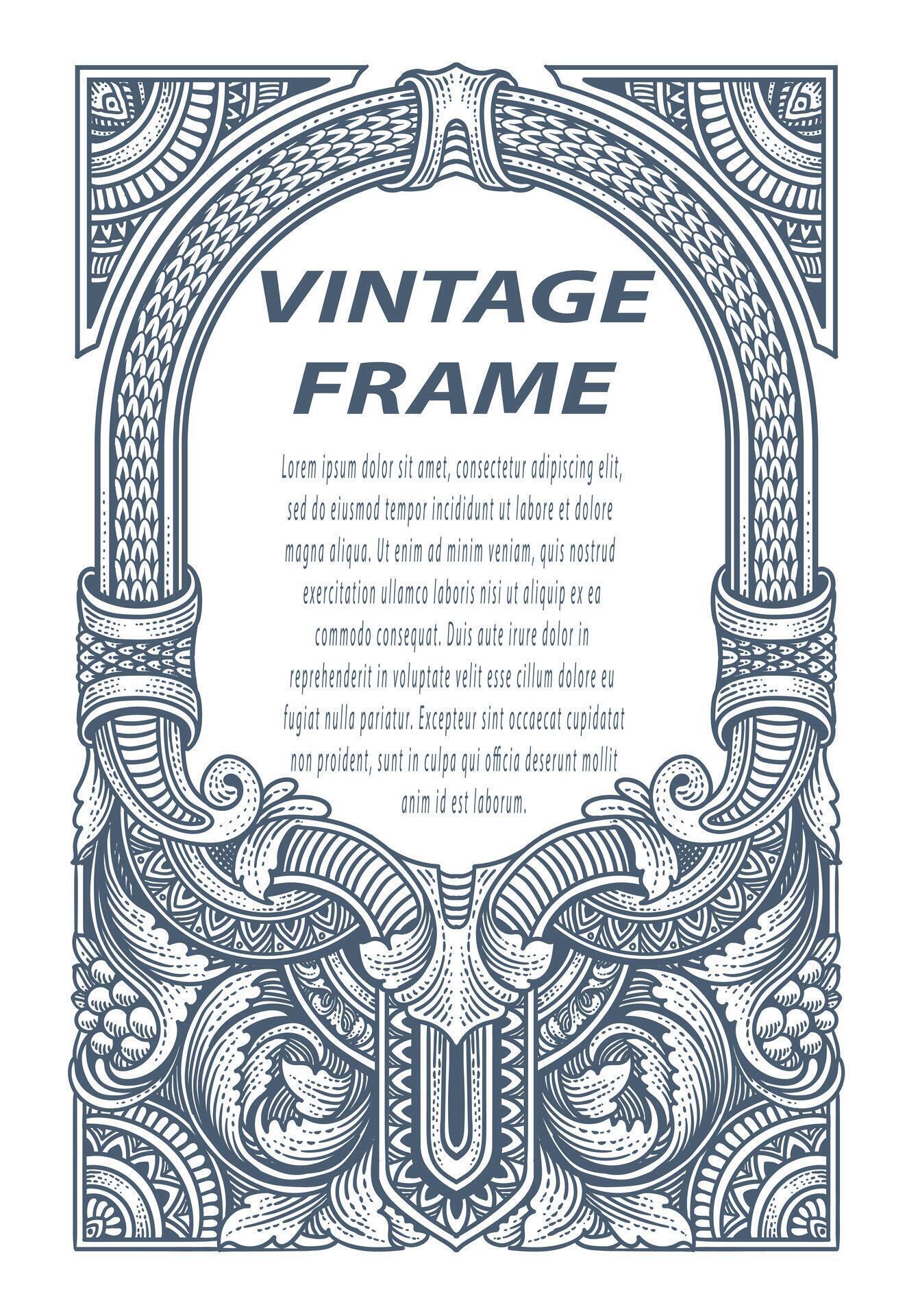 Vintage border frame engraving with antique ornament pattern – Eps 10 Stock Free