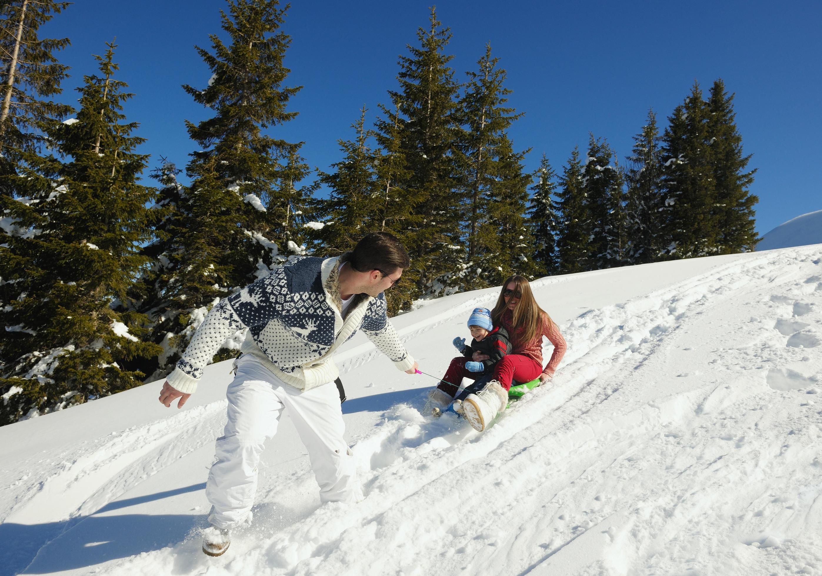 family having fun on fresh snow at winter Stock Free