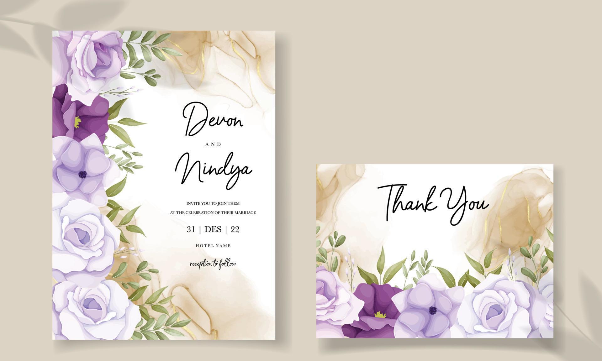 wedding invitation with pretty purple flowers Stock Free