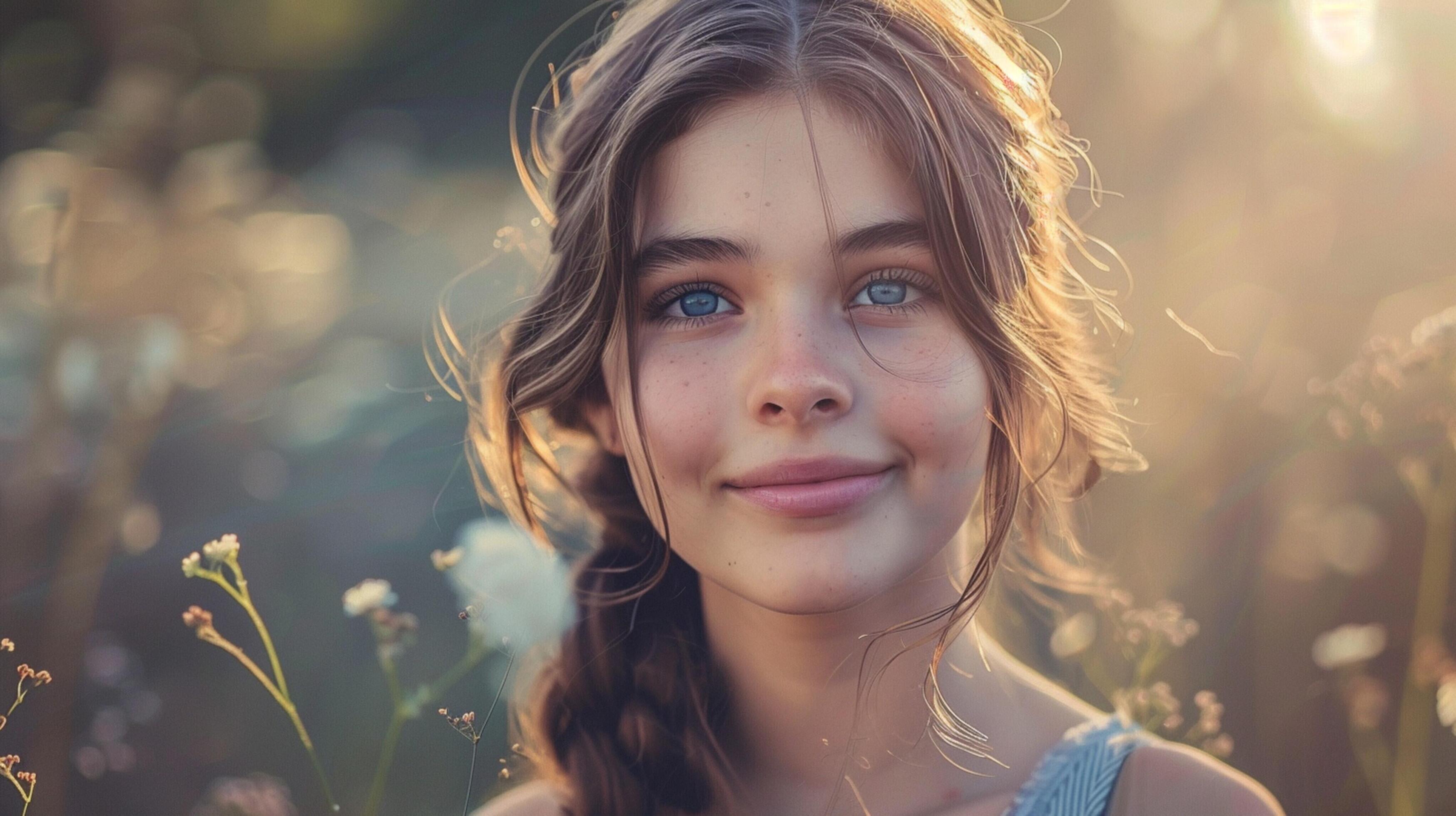 young woman outdoors looking at camera smiling Stock Free