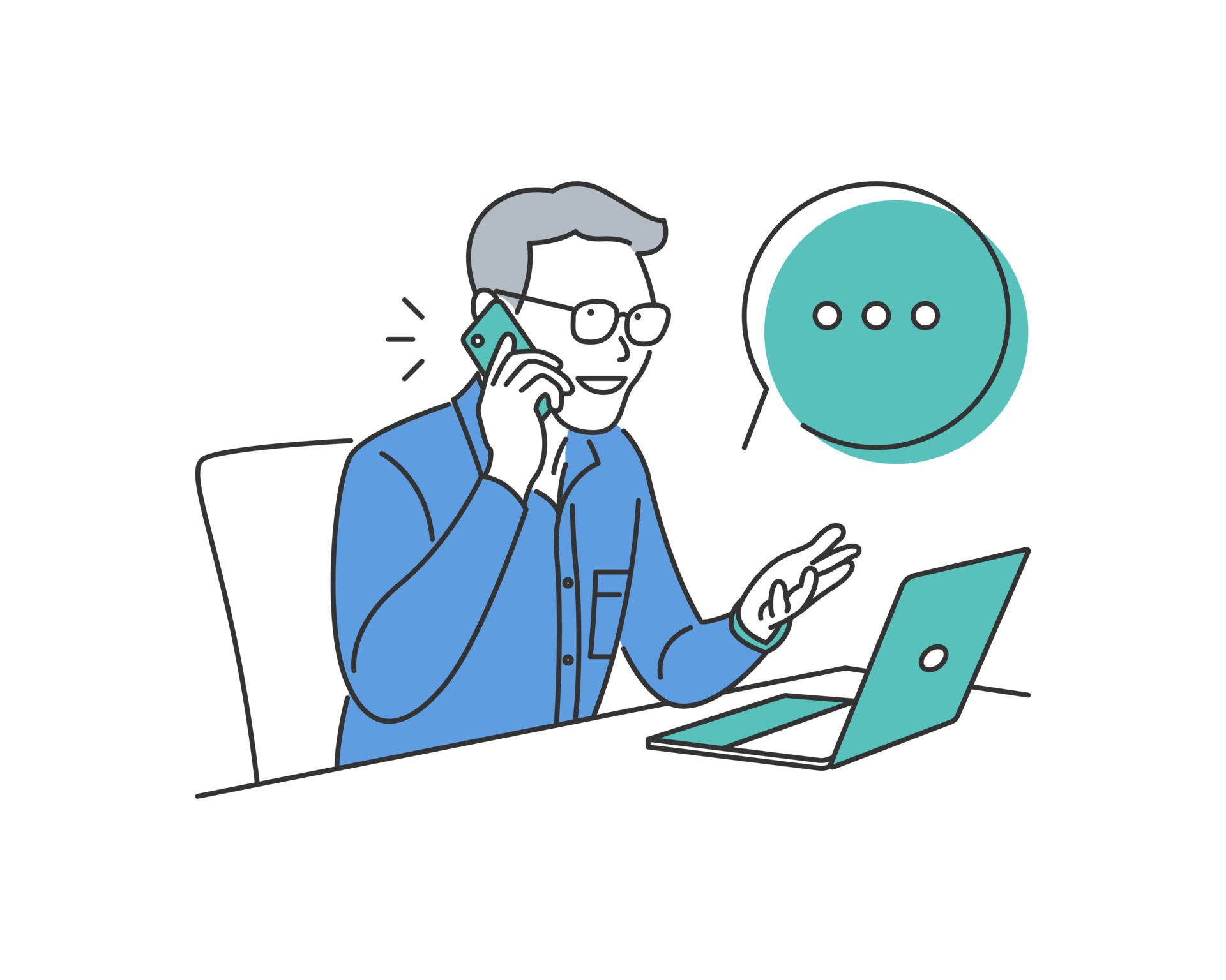 Illustration icon of a man busy with a cell phone for work Free Vector