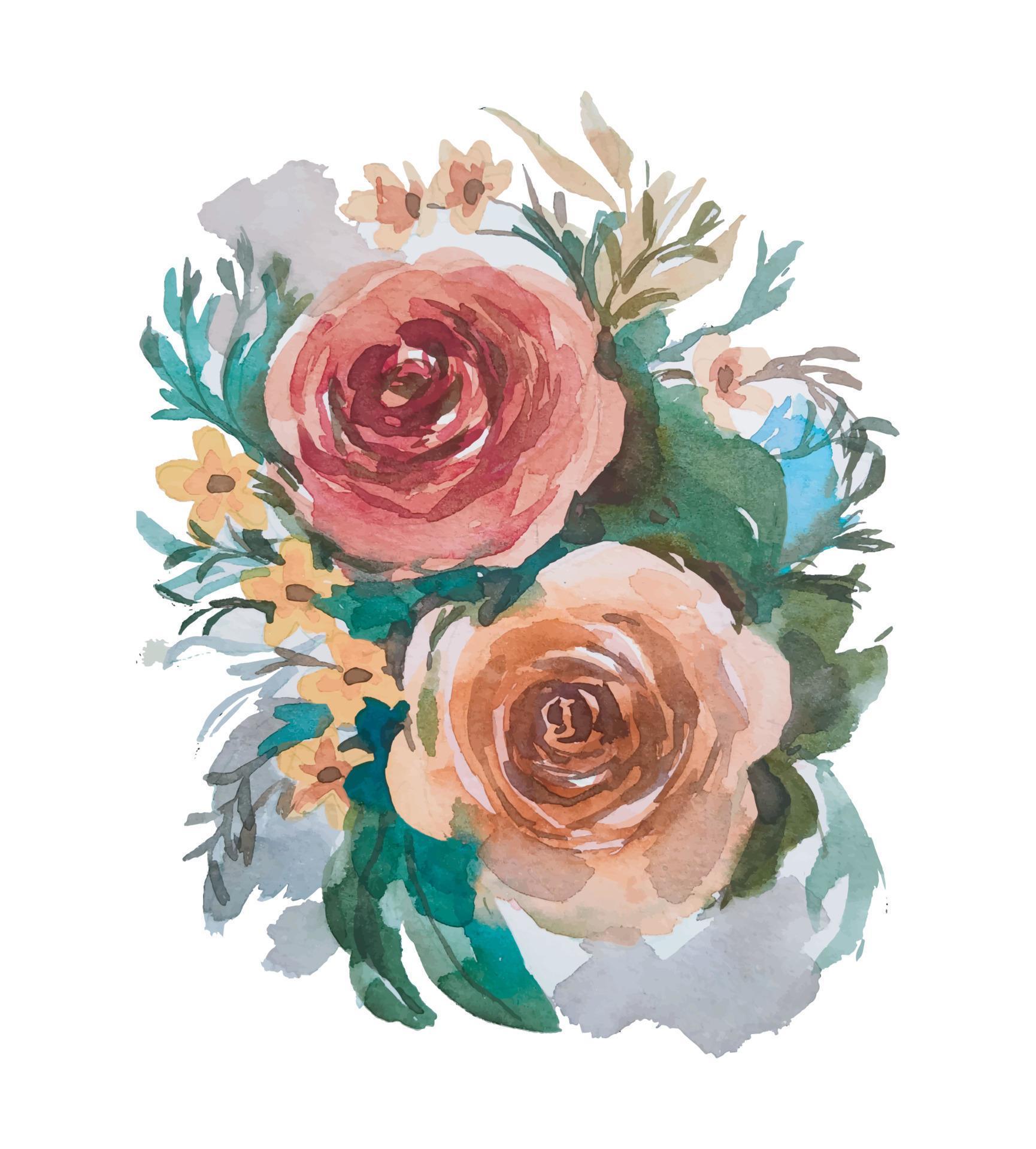 watercolor flower bouquet hand drawn clipart Stock Free