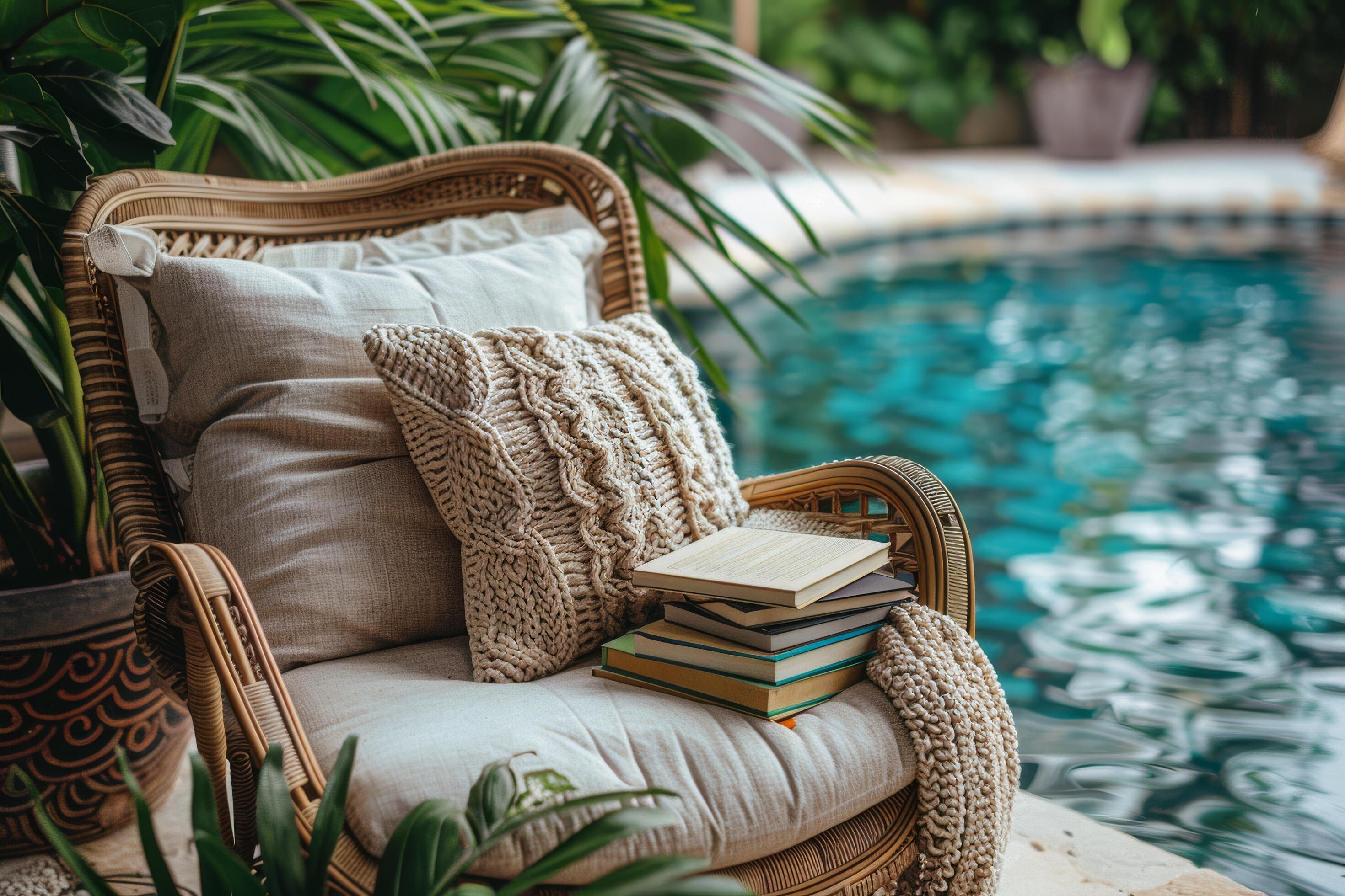 Woman Practicing Yoga by Pool in Lush Tropical Setting Stock Free