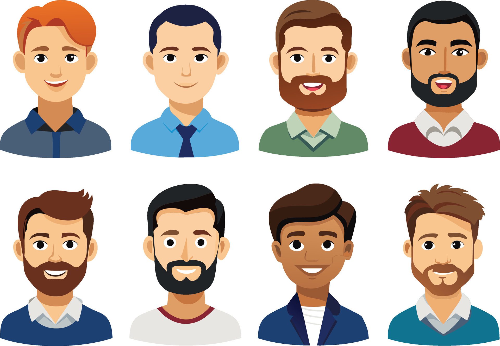 a group of people with different facial expressions and a white background. Free Vector