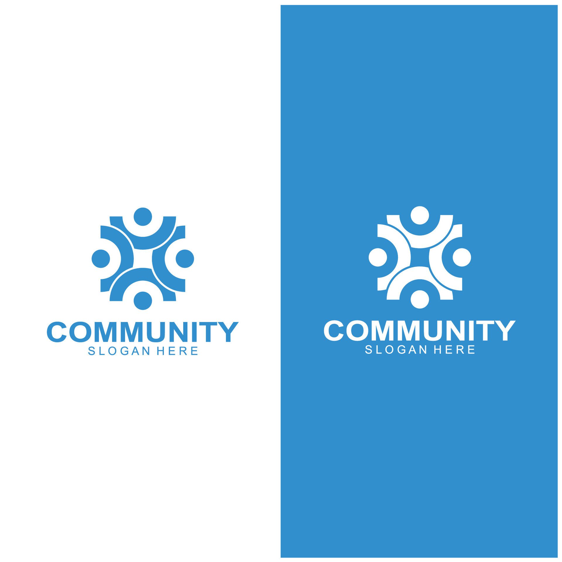 Community logos people check. Logos for teams or groups and companies design Free Vector