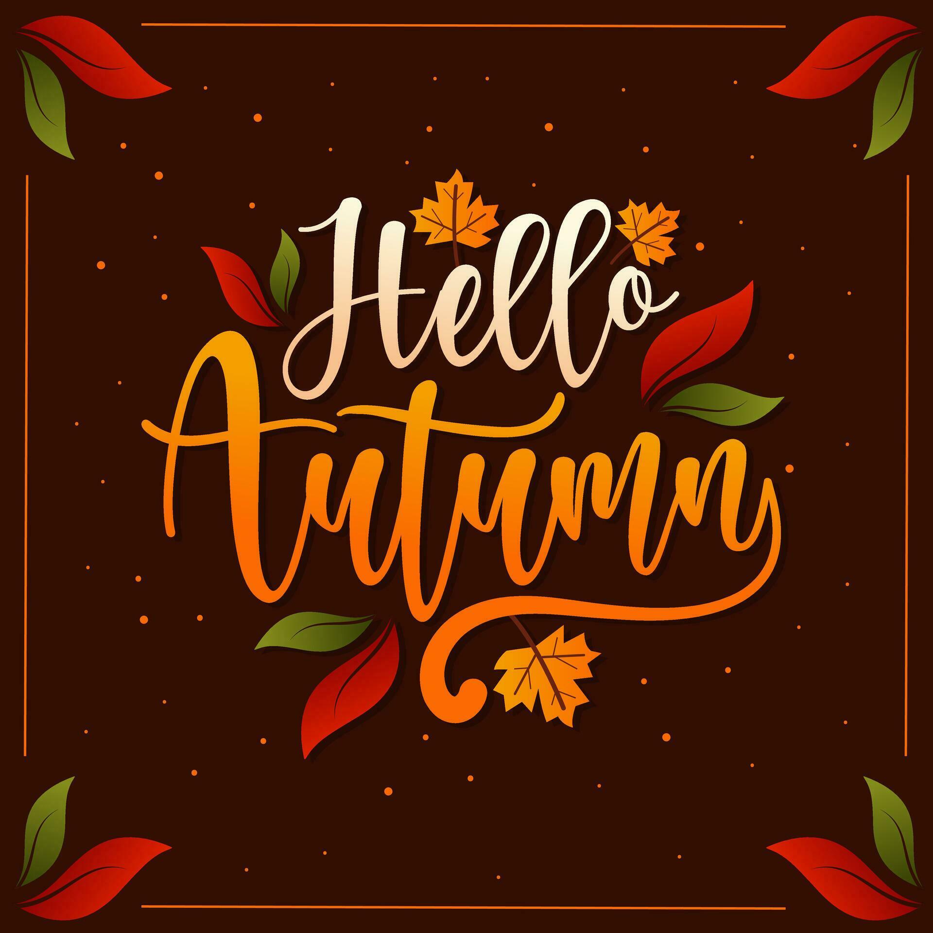 Hello Autumn lettering flat design with flower background Stock Free and Free SVG