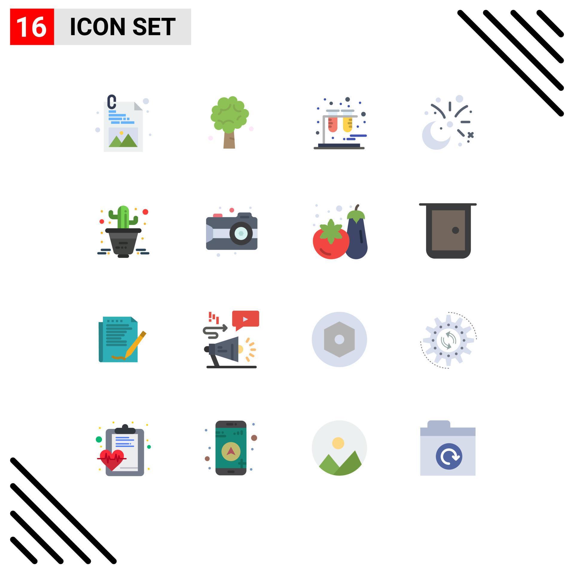 Editable Vector Line Pack of 16 Simple Flat Colors of flower fireworks chemistry decoration cresent Editable Pack of Creative Vector Design Elements Stock Free