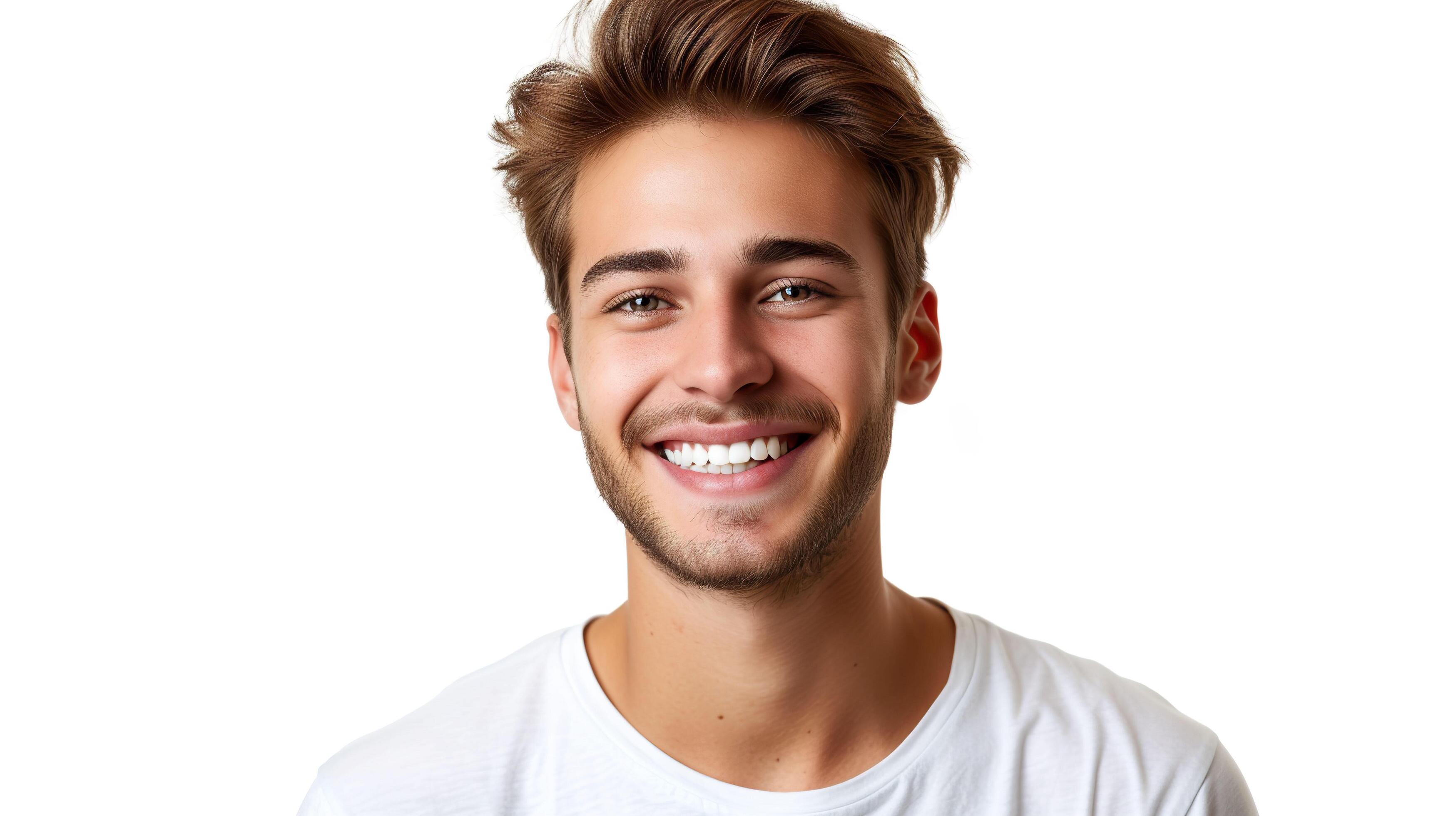 Portrait of a handsome young man smiling, isolated on white background. Stock Free