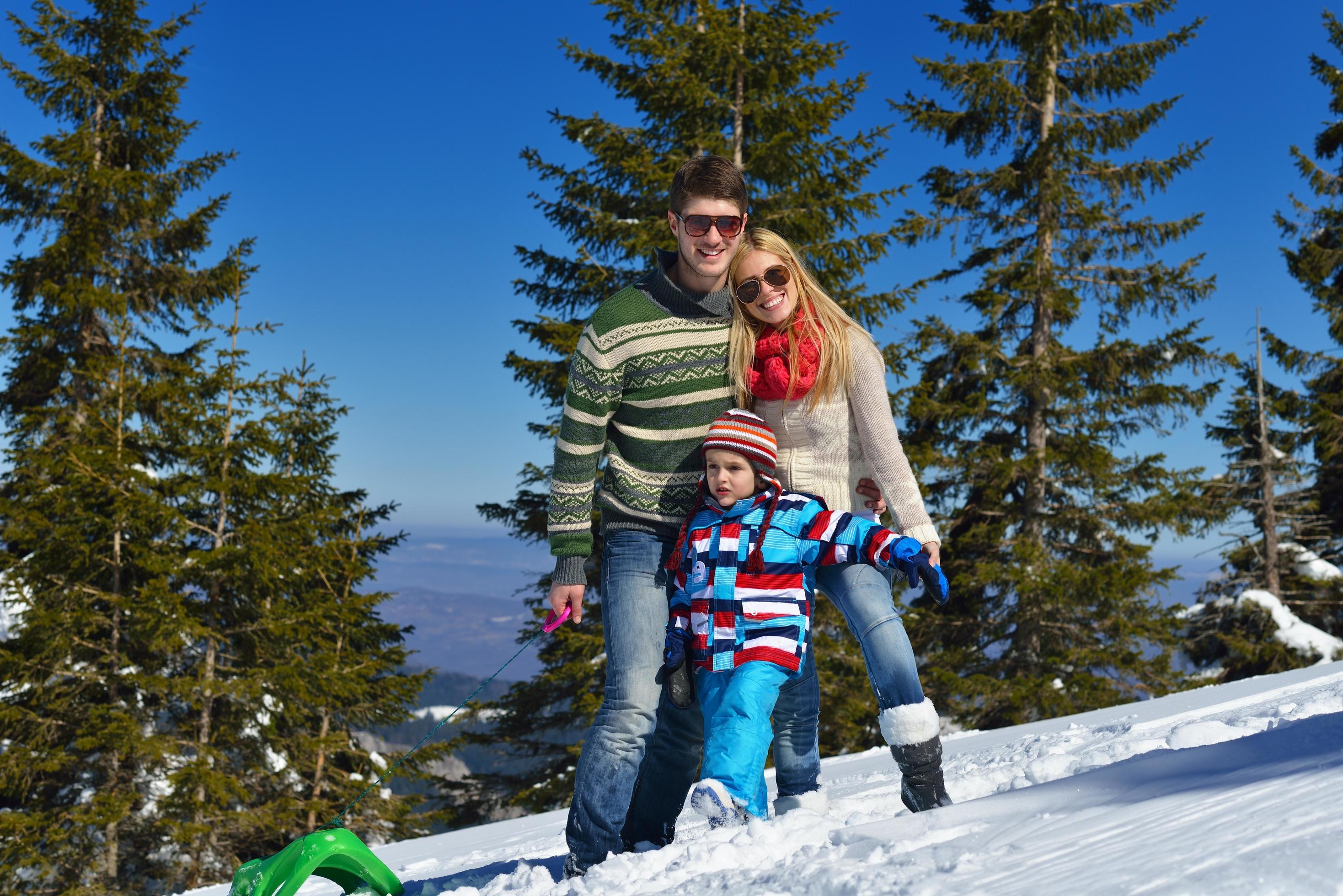 family having fun on fresh snow at winter Stock Free