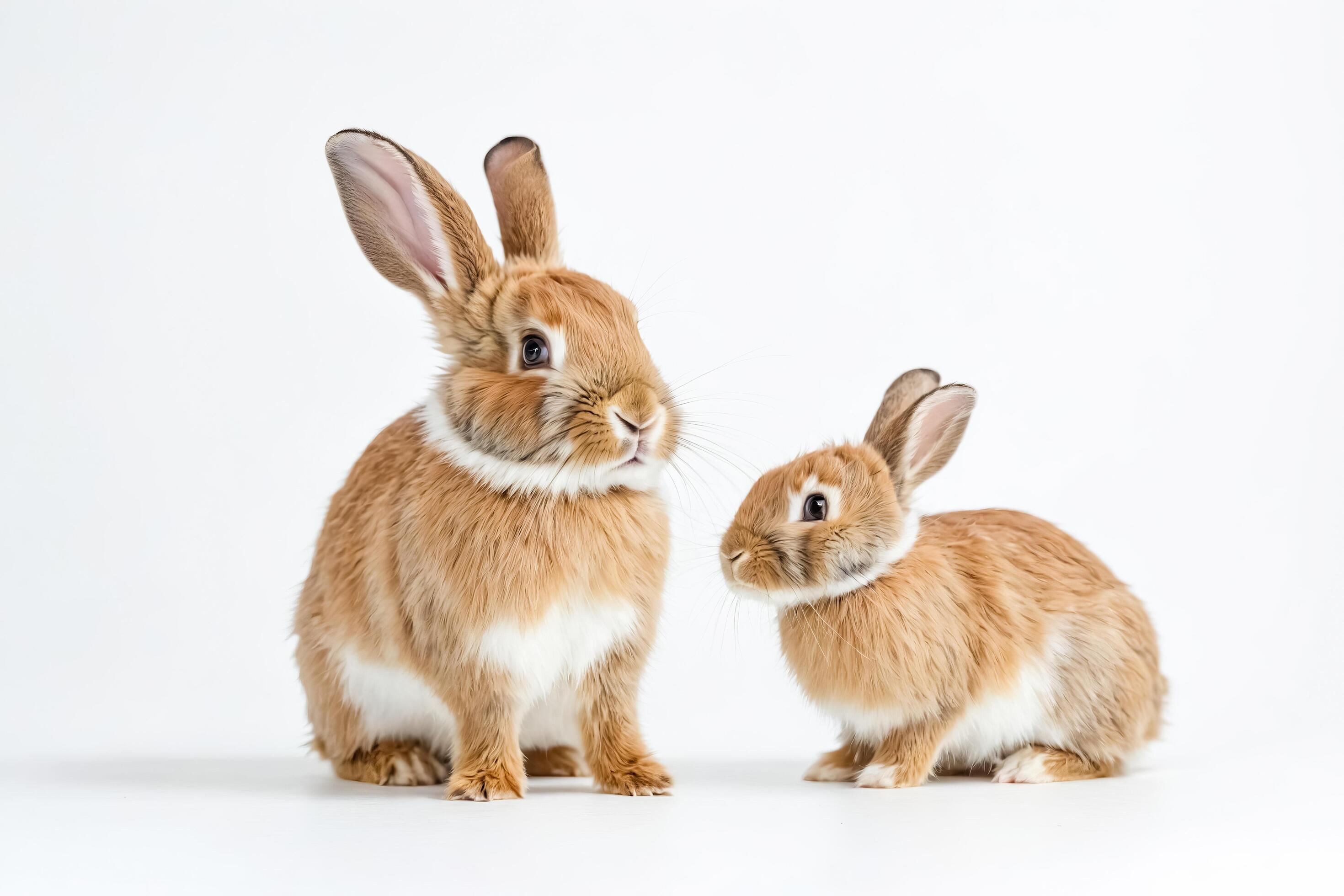 Two Adorable Rabbits Sitting on White Background Stock Free