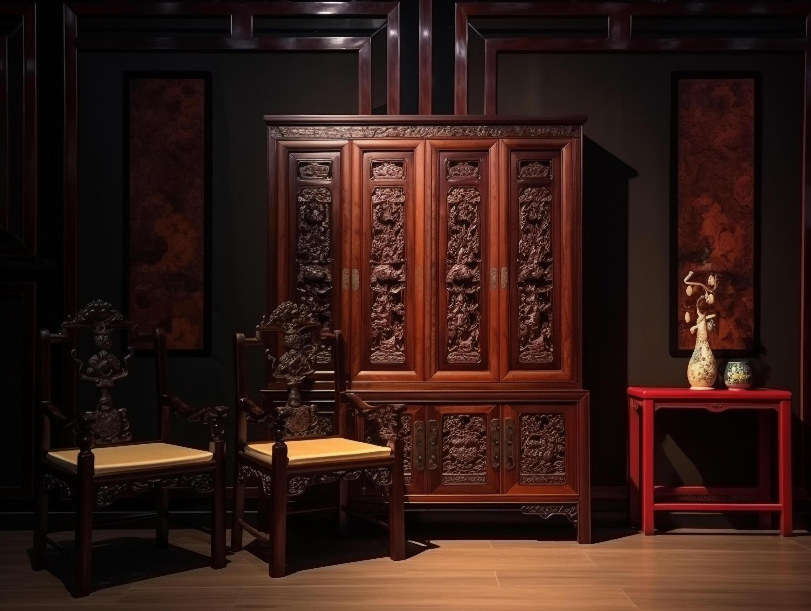 Chinese furniture with classical ornaments Stock Free