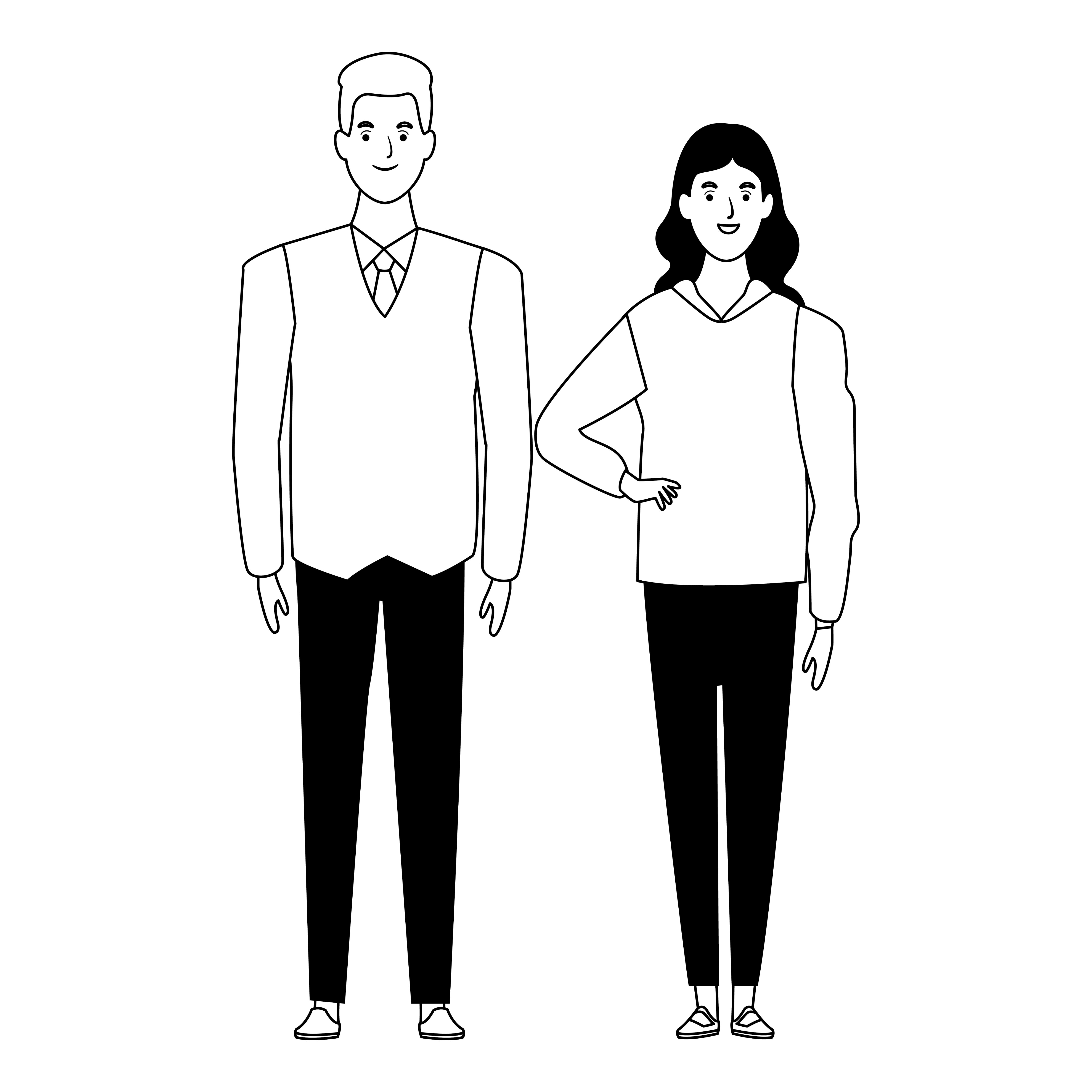 couple avatar cartoon character in black and white Free Vector