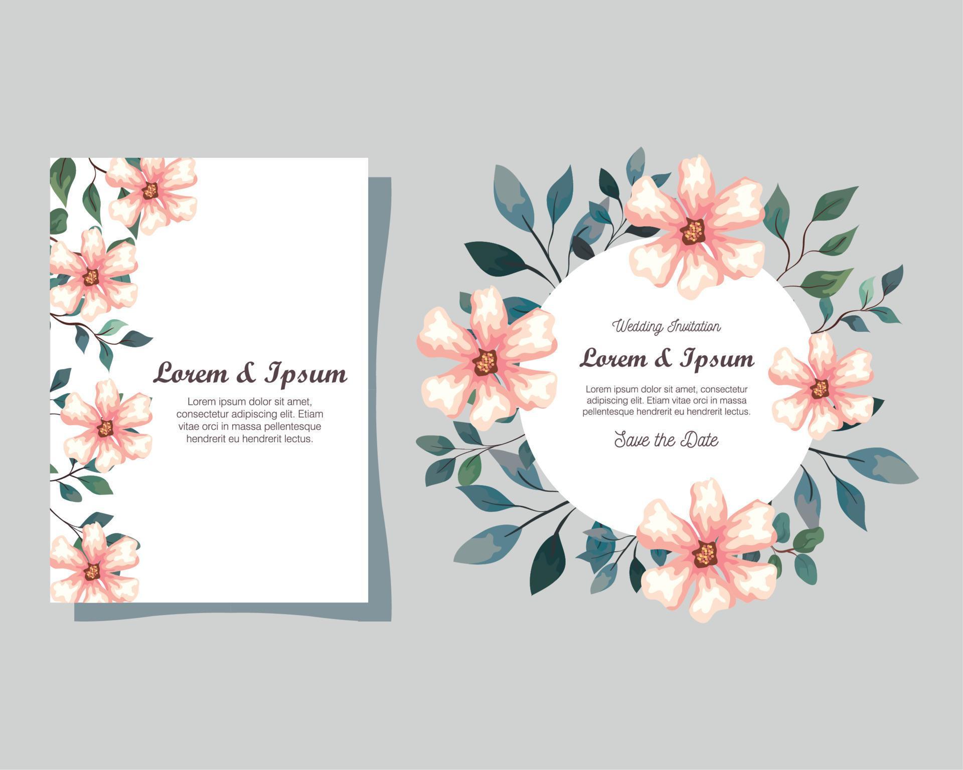 greeting cards with flowers, wedding invitations with flowers with branches and leaves decoration Stock Free