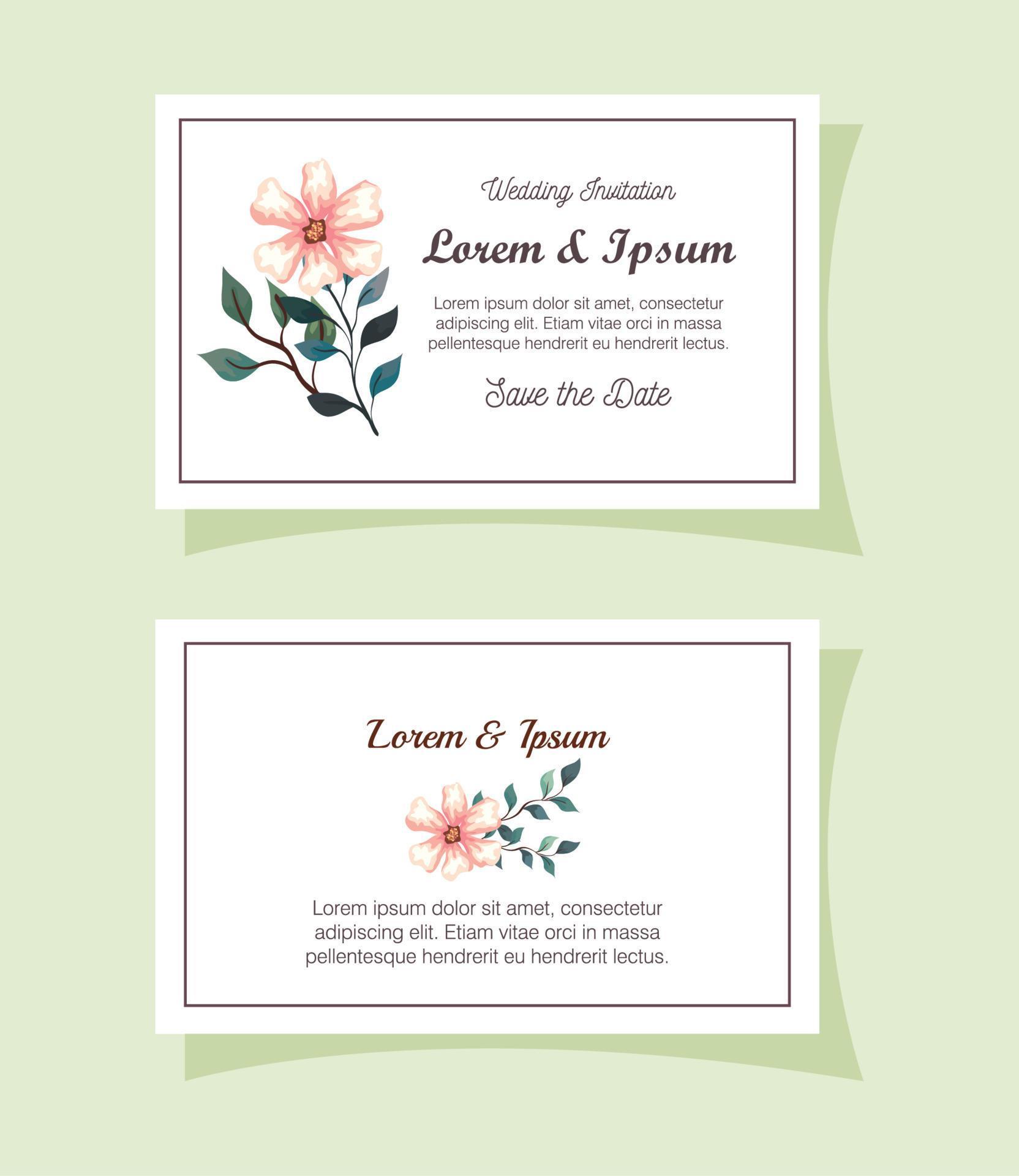 greeting cards with flowers, wedding invitations with flowers with branches and leaves decoration Stock Free