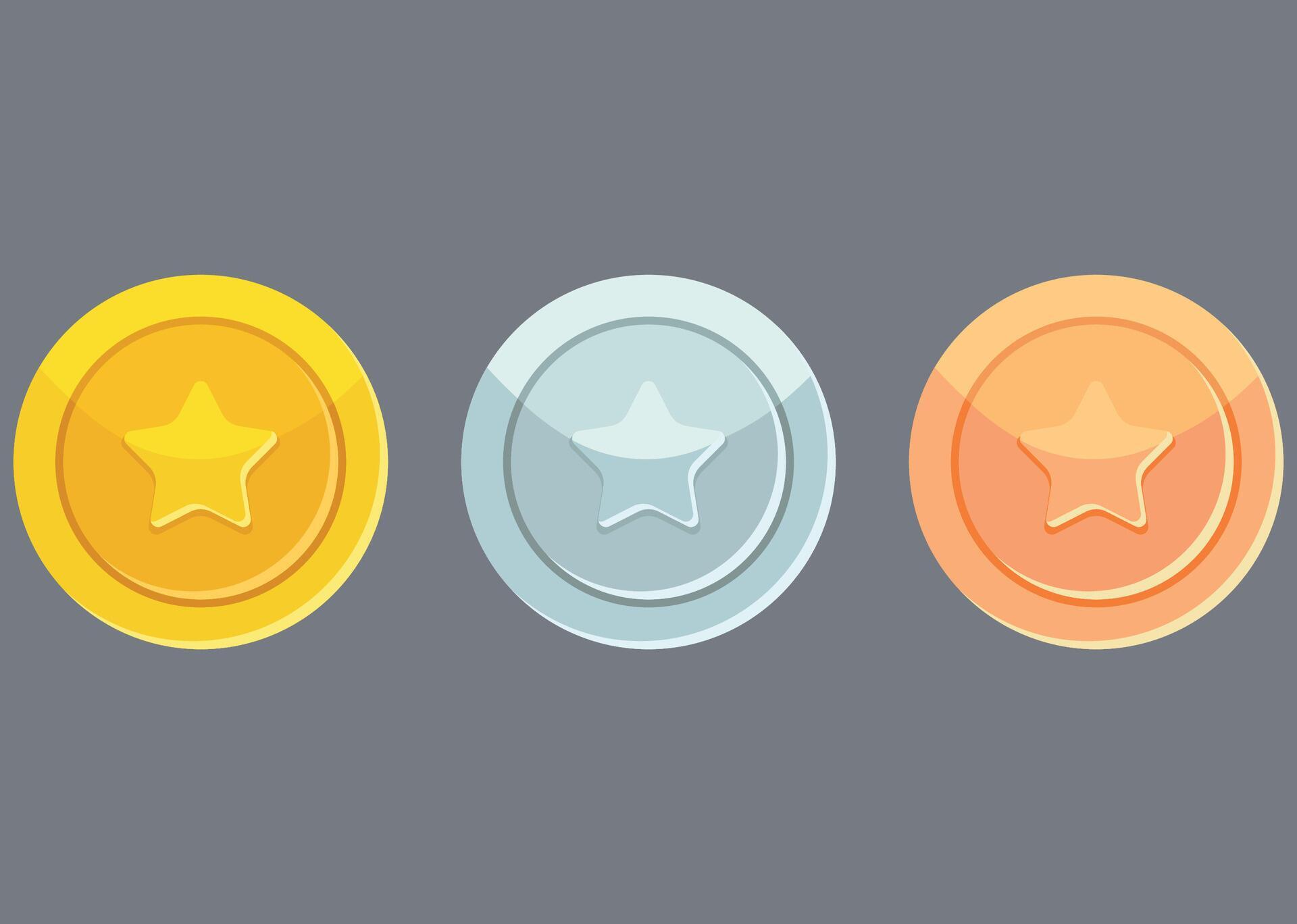 gold, silver, bronze coin with star for game Stock Free