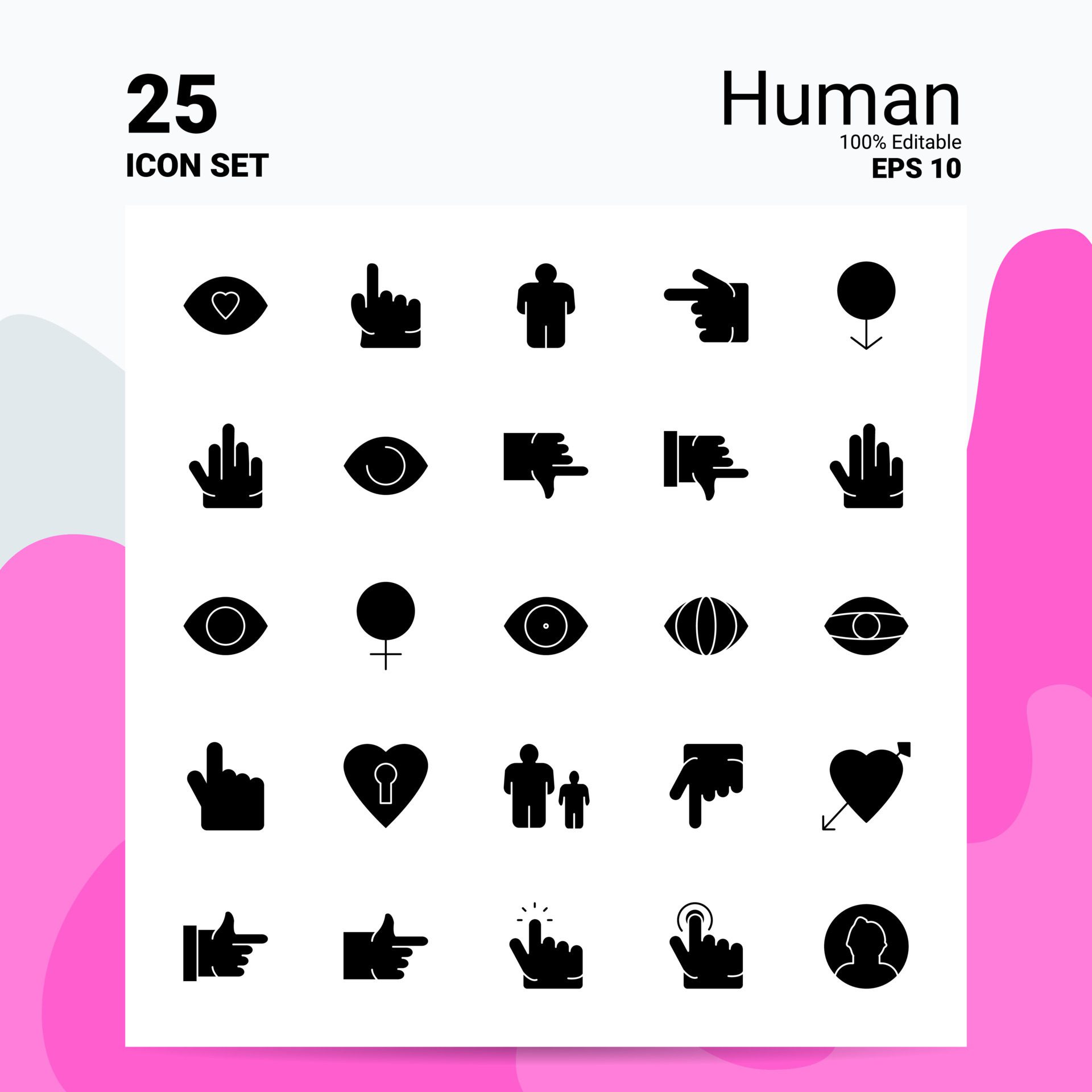 25 Human Icon Set 100 Editable EPS 10 Files Business Logo Concept Ideas Solid Glyph icon design Free Vector and Free SVG