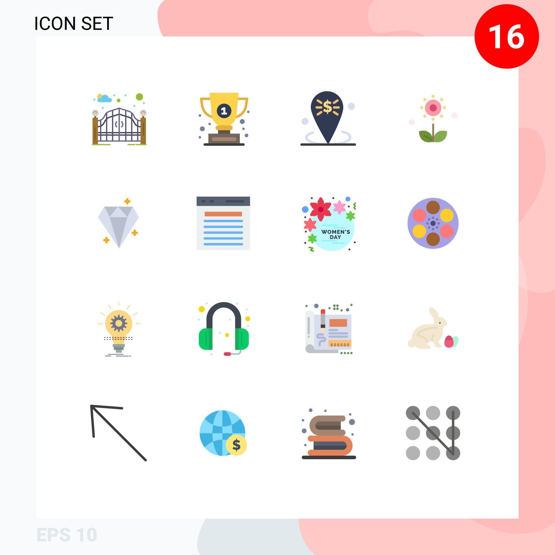 Universal Icon Symbols Group of 16 Modern Flat Colors of spring flower banking floral placeholder Editable Pack of Creative Vector Design Elements Stock Free