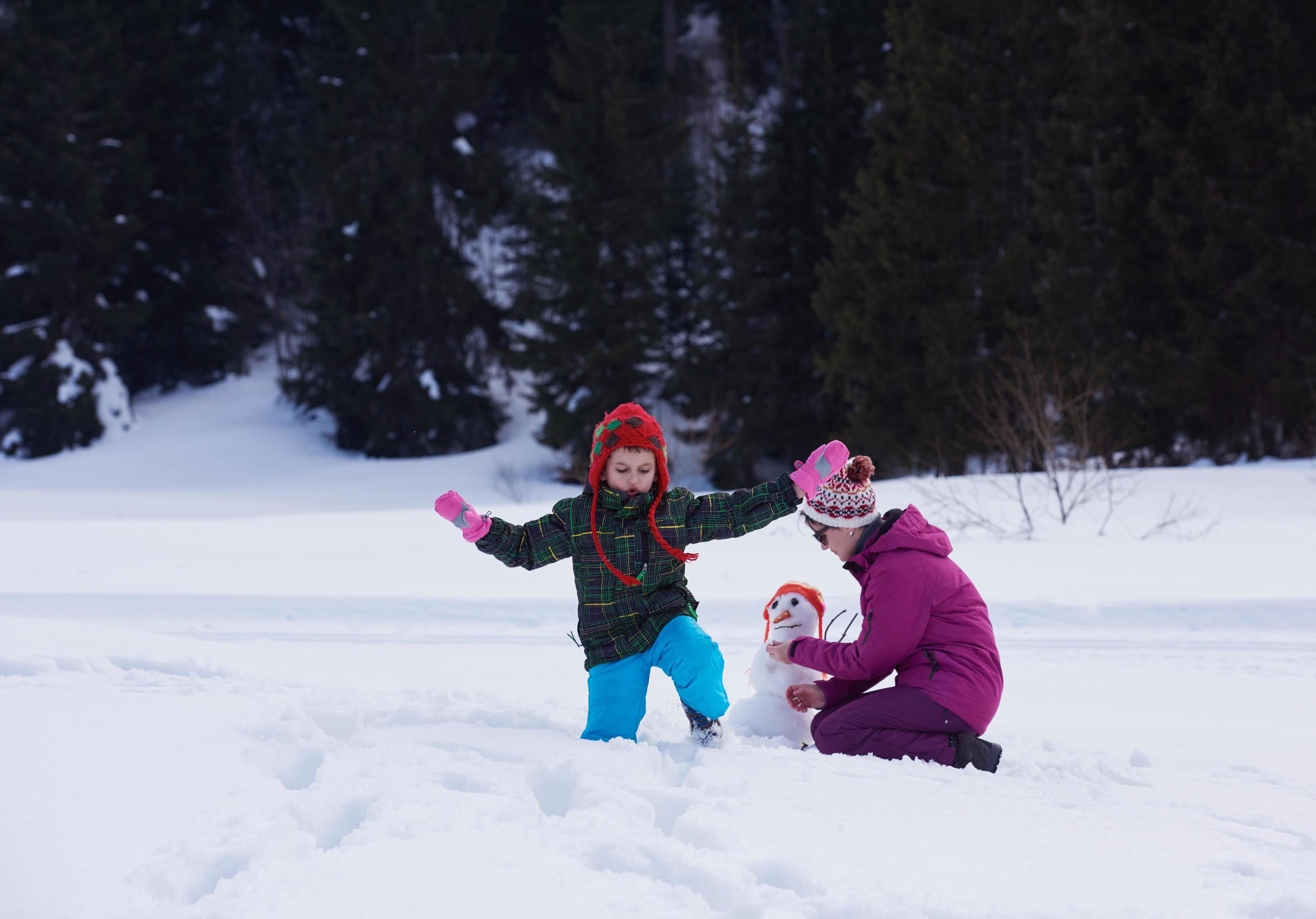 happy family building snowman Stock Free