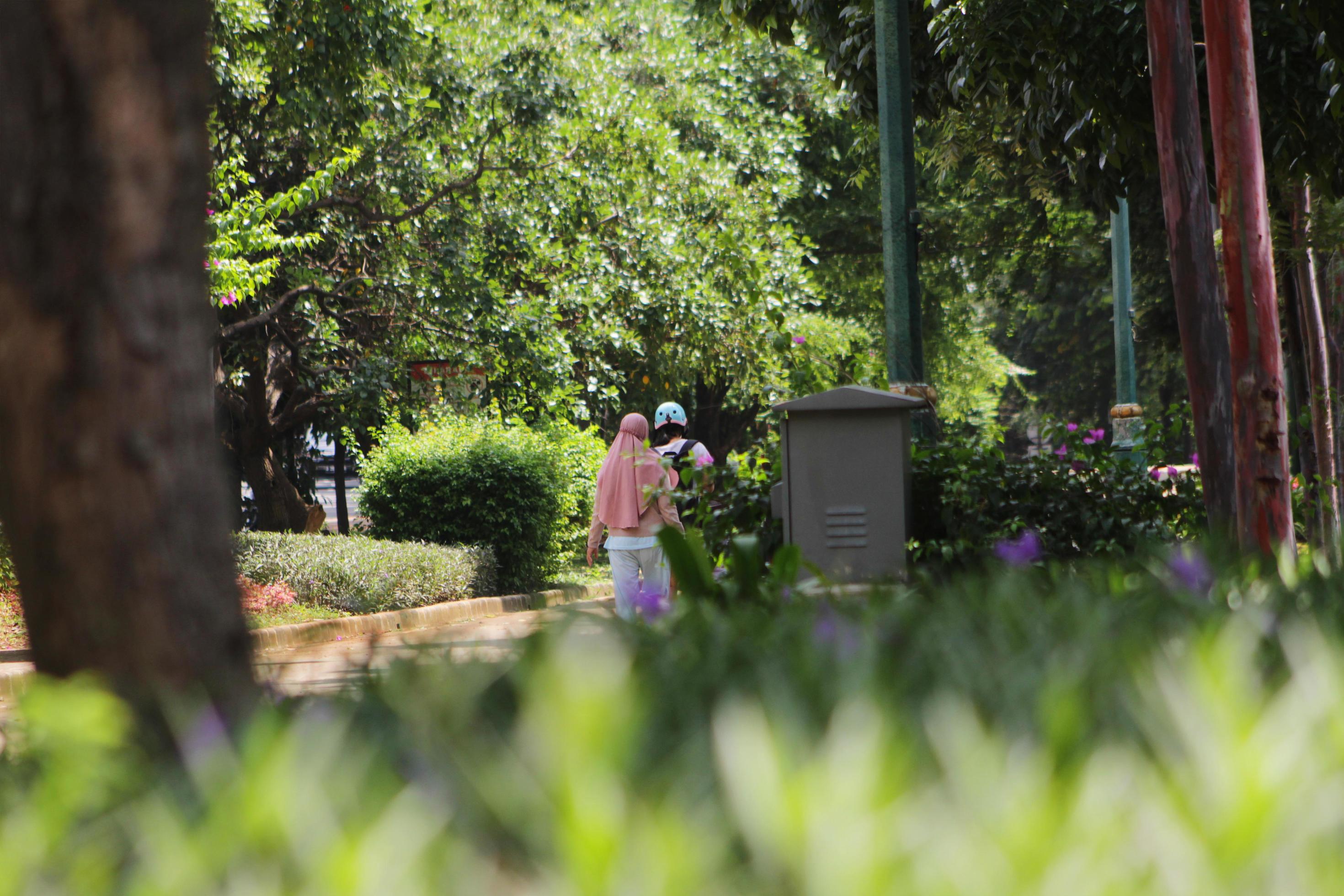 The family is walking in the city park Stock Free