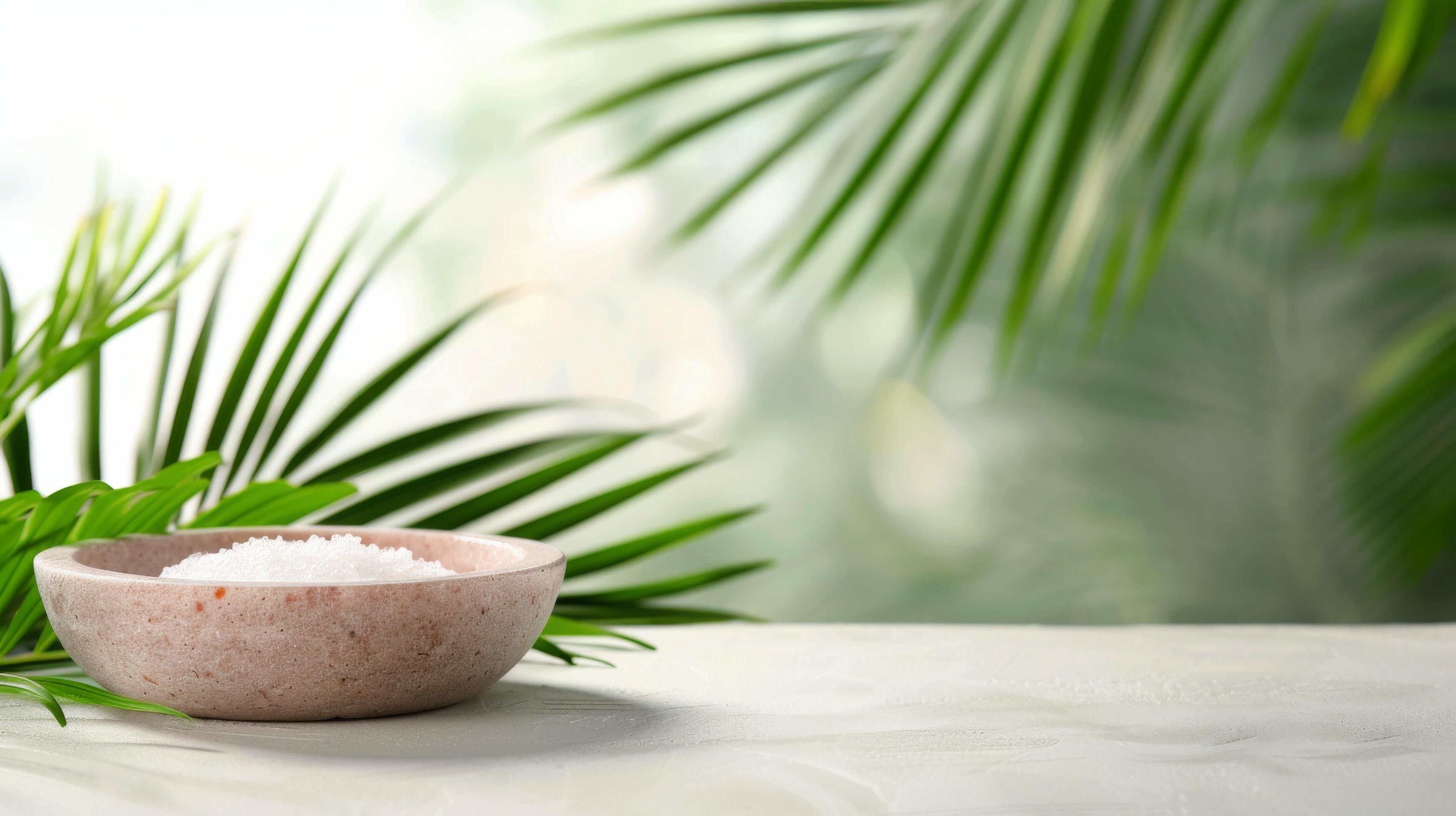 White Stone Platform With Green Plant Background Stock Free