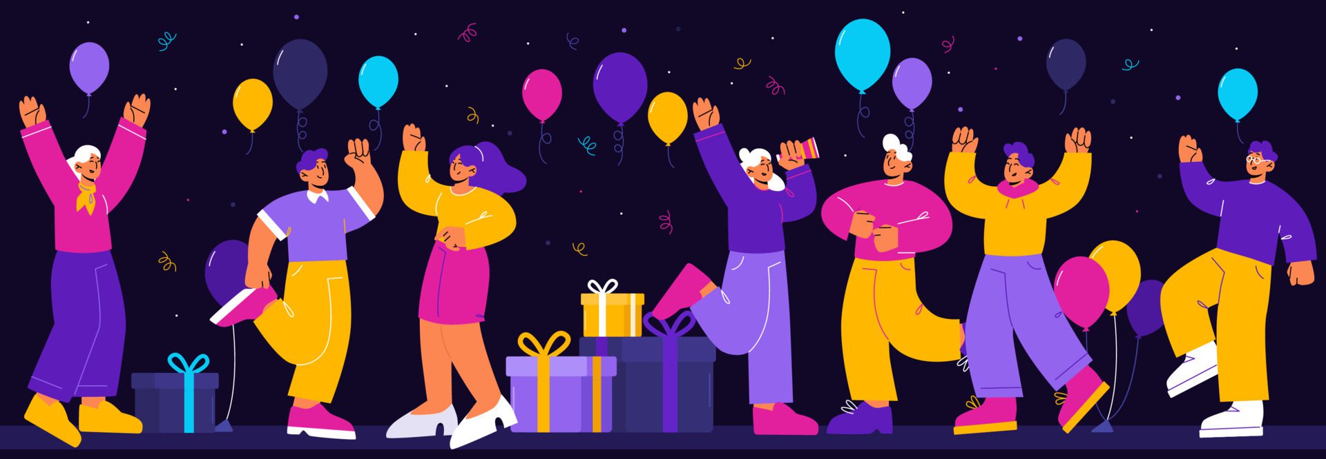 Happy people on night birthday party Free Vector