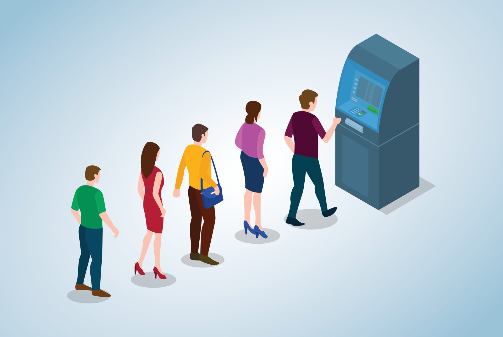 atm queue concept with people men and woman Free Vector