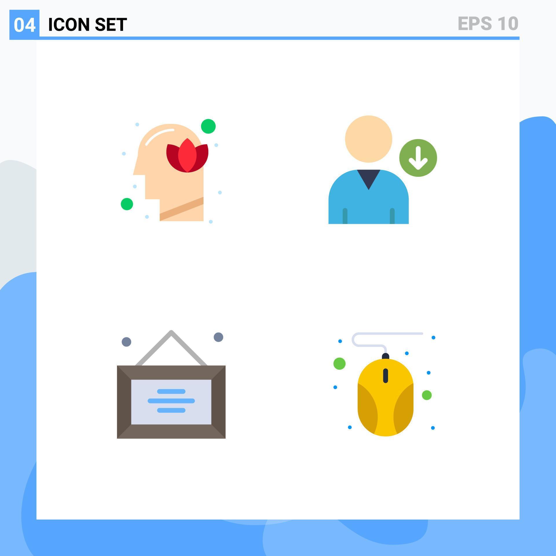 4 Universal Flat Icons Set for Web and Mobile Applications flower desk human next office Editable Vector Design Elements Stock Free