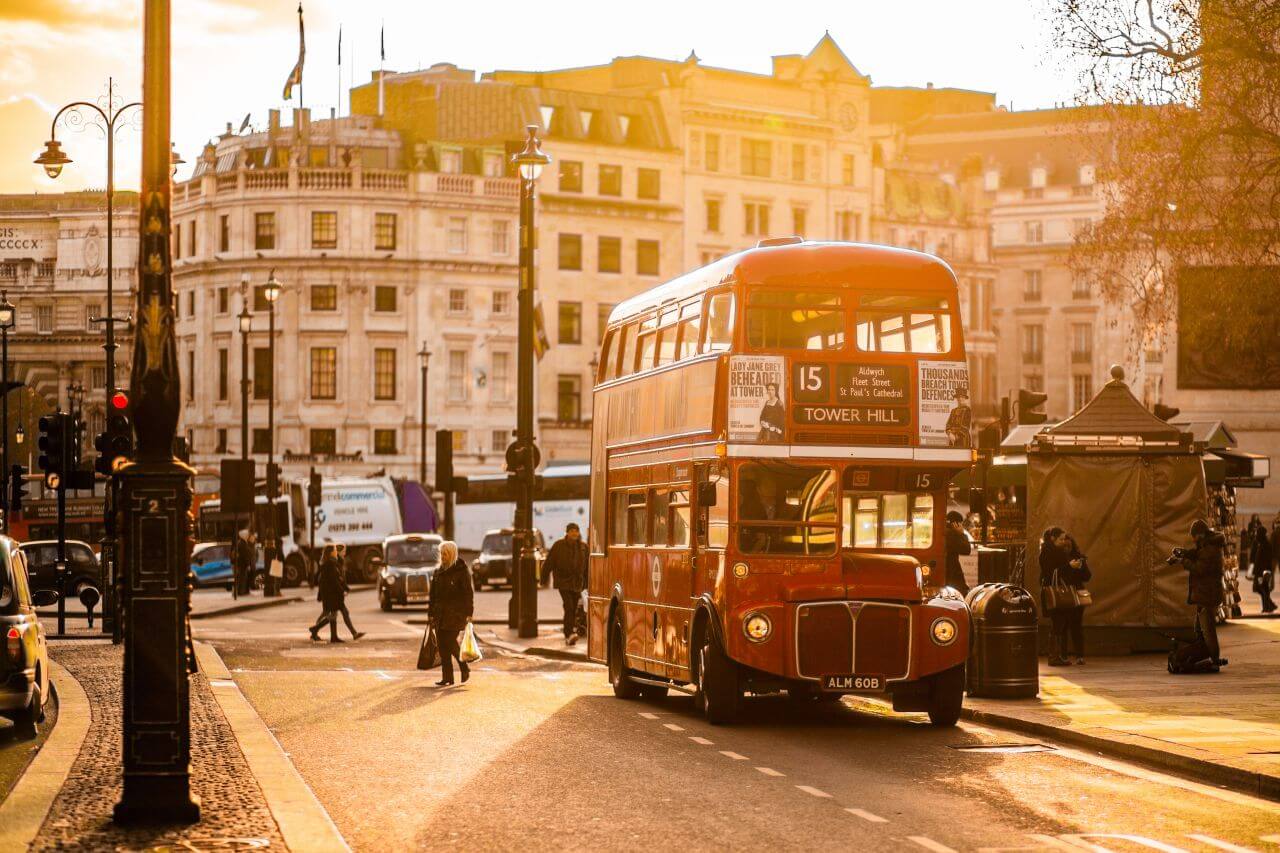 Vintage London Bus at Sunset Stock Free