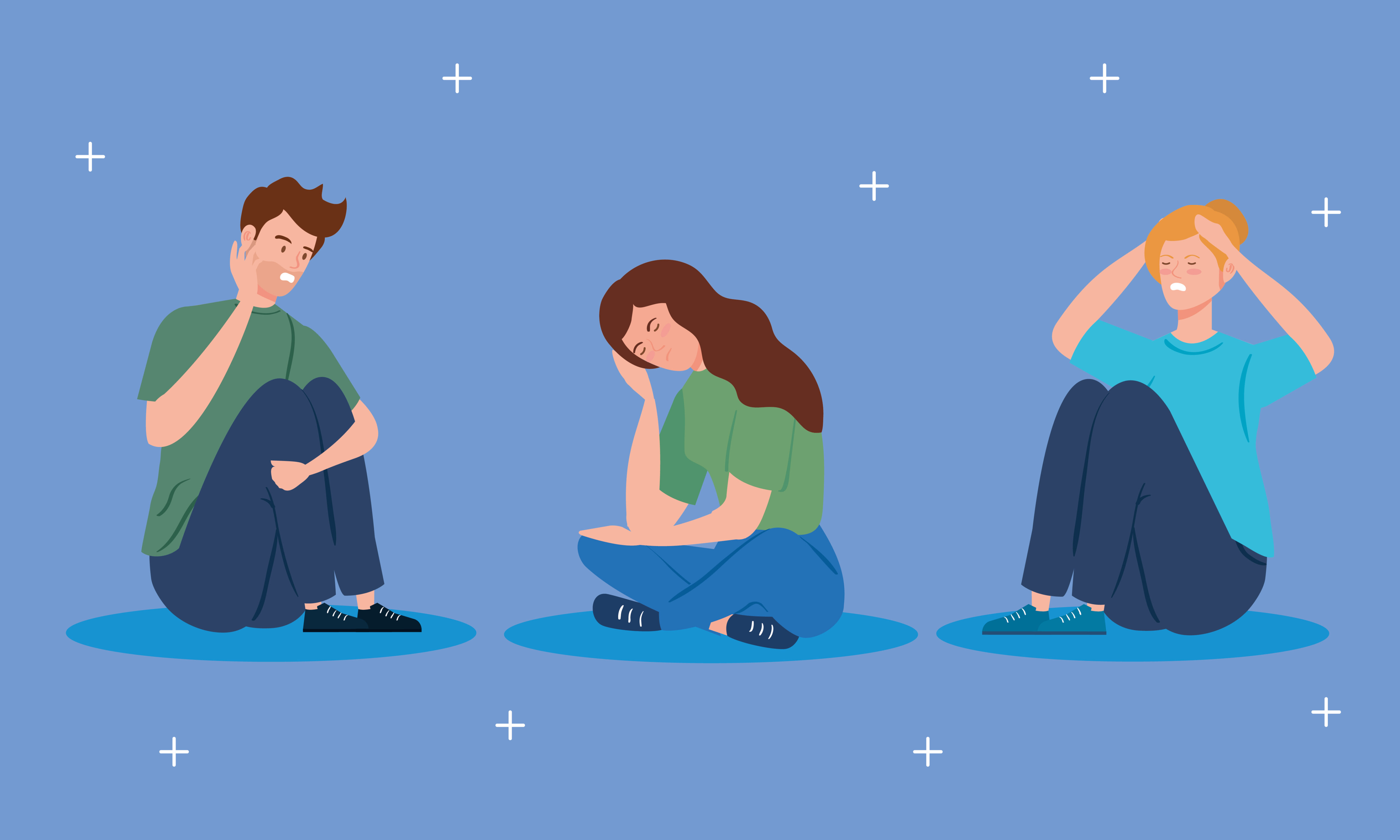 People sitting on the floor with stress and depression Free Vector