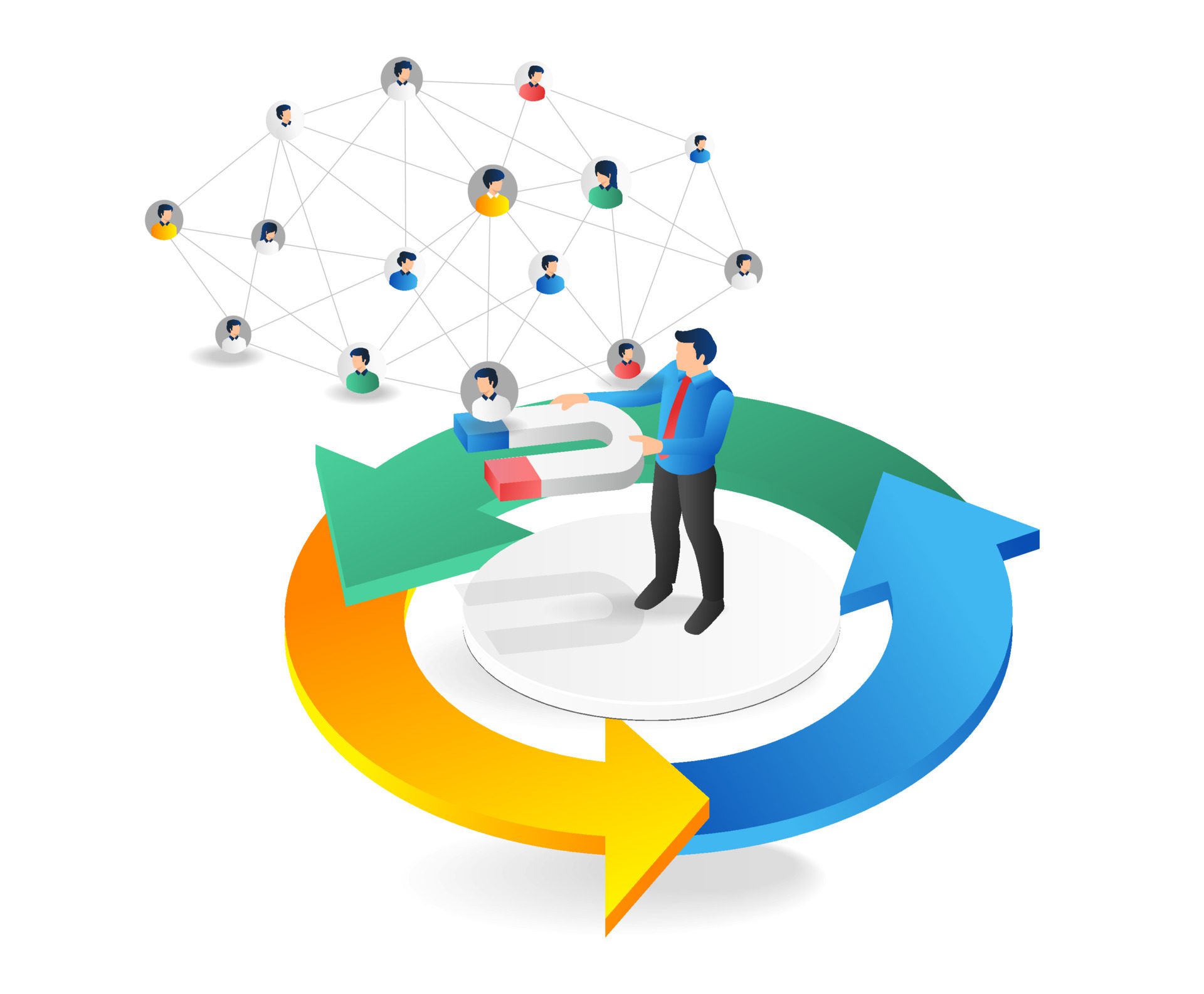 Isometric people connection and communication concept. Vector illustration of people connection and communication. Free Vector