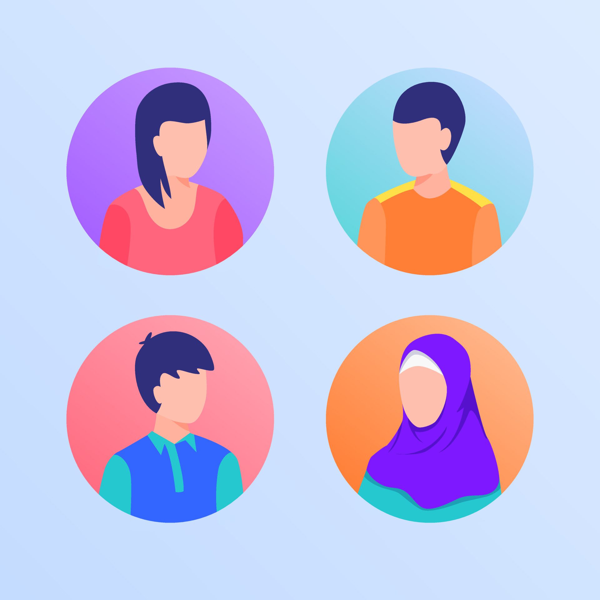 people set collection with man and woman moslem in circle with modern flat style Free Vector