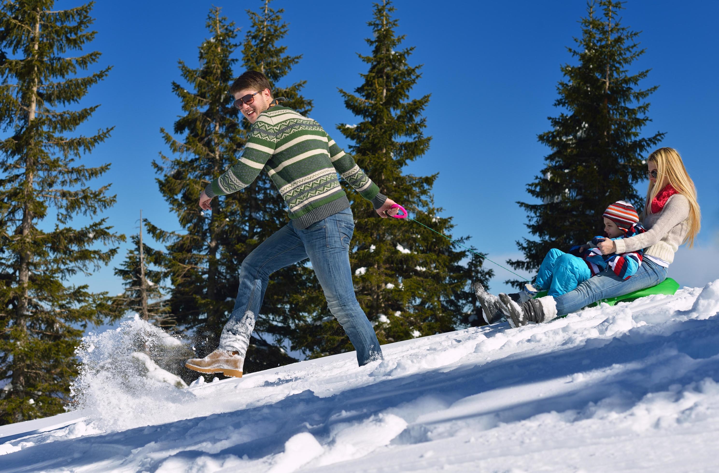 family having fun on fresh snow at winter Stock Free