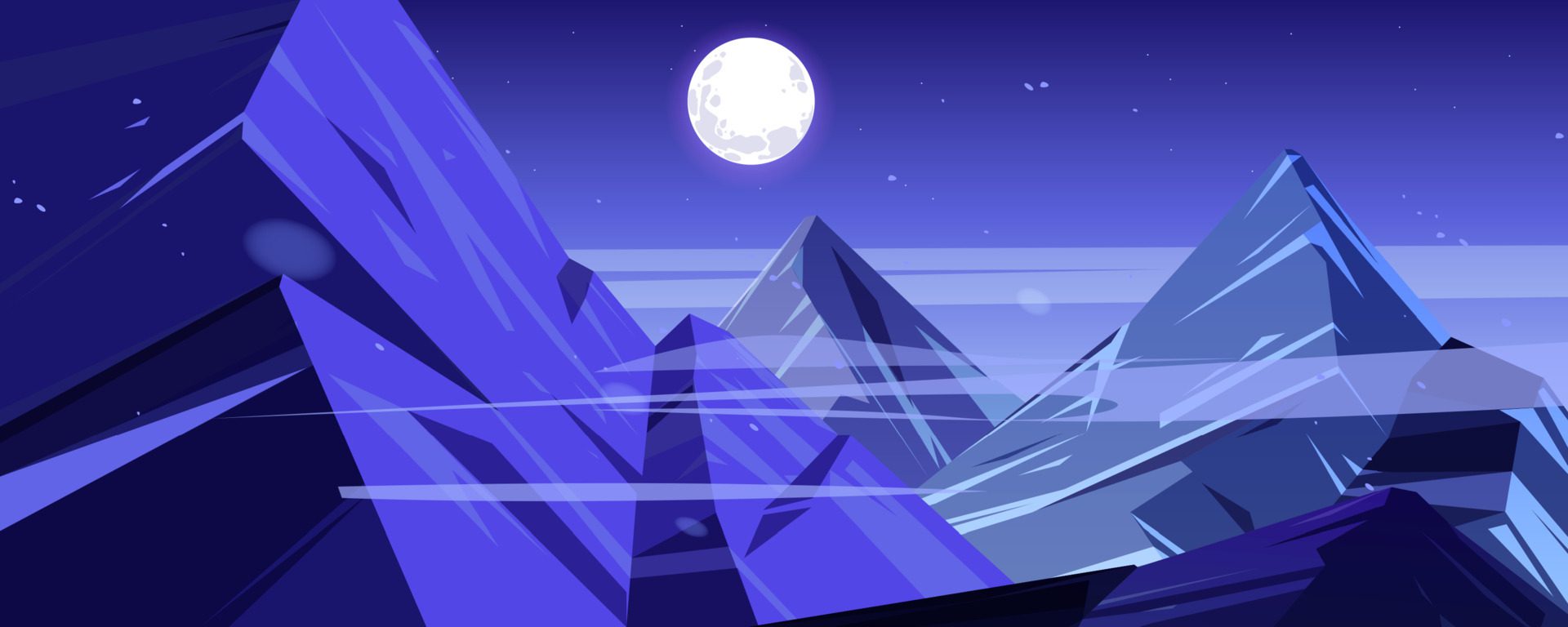 Night mountains peaks twilight landscape view Free Vector